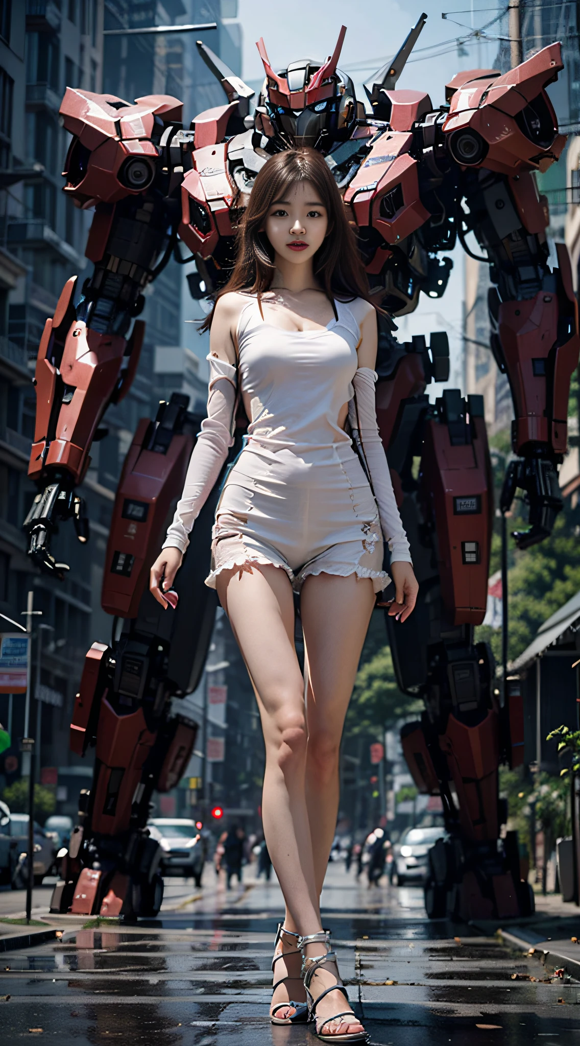 ( PureErosFace_V1:0.5),Rhyme,korean-doll, Realistic photography,high qulity,8K分辨率,real photograph,(((long whitr hair,brown hair,Girls with medium breasts,)),ChineseGirl,tight-fitting,nabel,Pink clothes),Shitu-mecha behind the girl,Magnificent,full bodyesbian,mistic,Photo by Brandon Wolfermüster,Surreal dreams,Gray atmosphere,Rainy days,battleground background,dyna,lute,HDRM professional lighting,photon maping,Radio City,physically-based renderingt,Delicate realism,Aray's dynamic and expressive animation Shitu-Mecha,(Pink style:1.3),