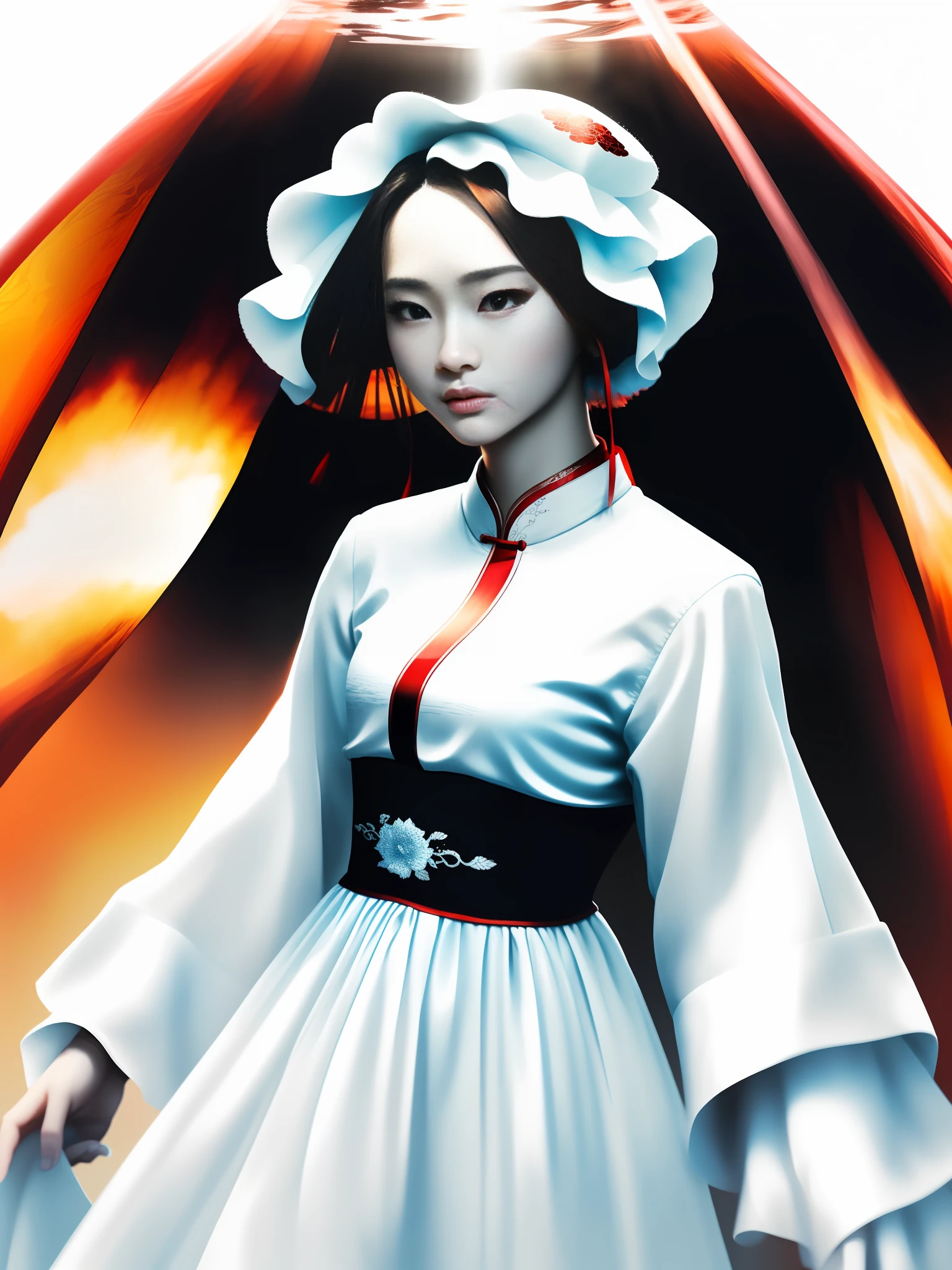 ((tmasterpiece)),Best Picture Quality,wallpaper hd,Gorgeous and exquisite,wuxia,(1girl:1.3),Small white dress,Floral,ellegance,circling,Boundless,(Wide lens:1.1),Fine water flows for a long time,Simple,Sunset,very cozy,Ultimate simplicity。