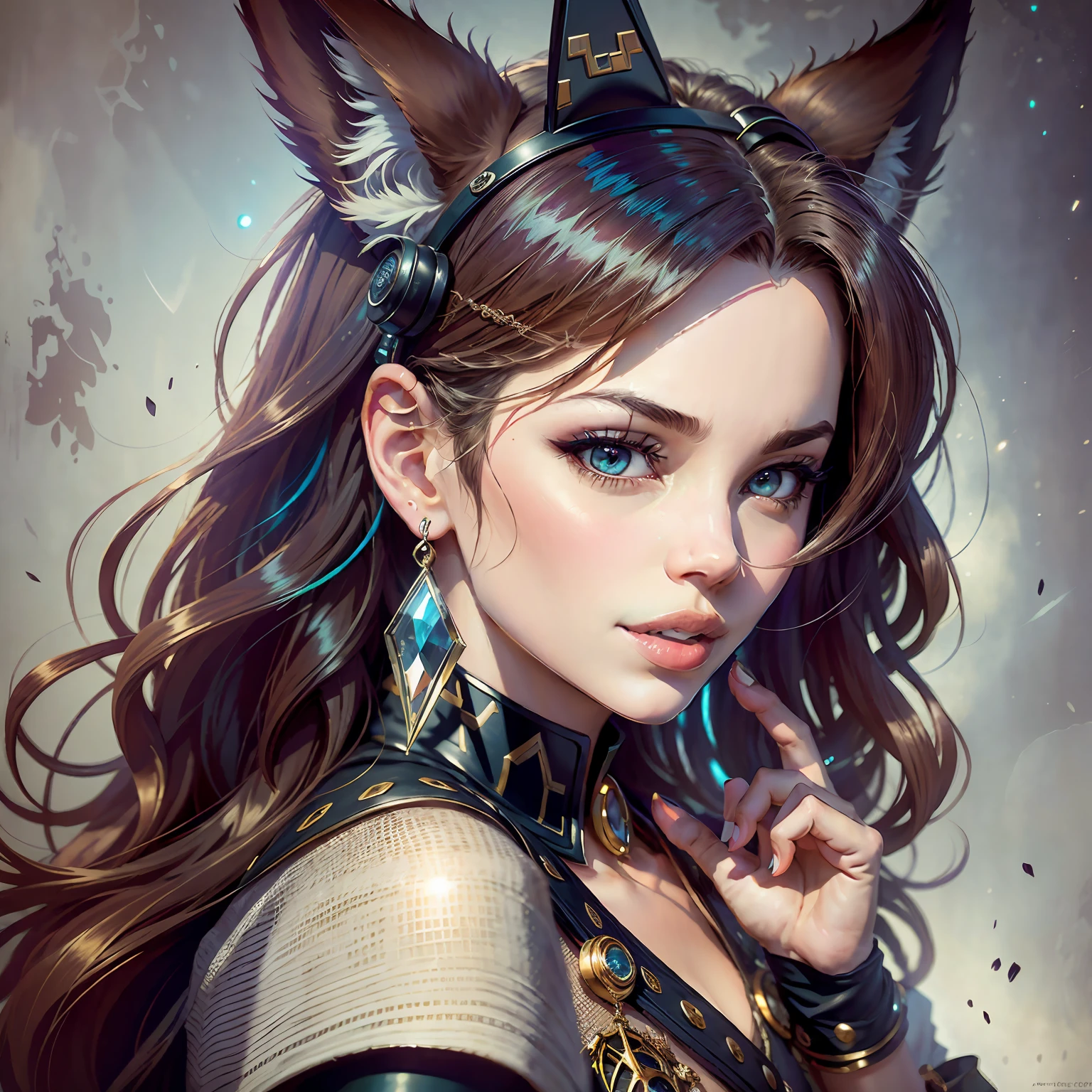 black hair, hair bobbles, wince, longeyelashes, solid circle eyes, fake animal ears, light smile, ear blush, fang, streaked hair, Surrealism, drop shadow, anaglyph, stereogram, tachi-e, pov, atmospheric perspective, Genre painting, depth of field, cinematic lighting, 8k, super detail, ccurate, best quality, UHD, masterpiece, textured skin --auto