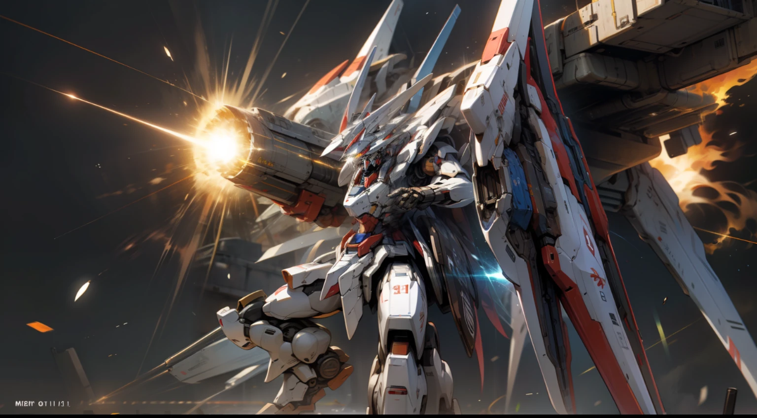 Surrealism, Ray Tracing, Photorealistic, UHD, High Detail, 32k, Best Quality, Textured Skin, Gundam Mecha, Flight, Funnel, Mecha Ship, Masterpiece, Best Quality, Mecha, Unmanned, (Full Body), (Black Mecha: 1.8), (Axisymmetric: 1.4), (HDR), (Movie Light: 1.1), White Eyes, Cool, Science Fiction, Fire, Universe, oversized shield, mecha man overlooking the background of the earth, with laser cannon beams, wars, conflicts, weapons in hand (has a huge weapon: 1.5),