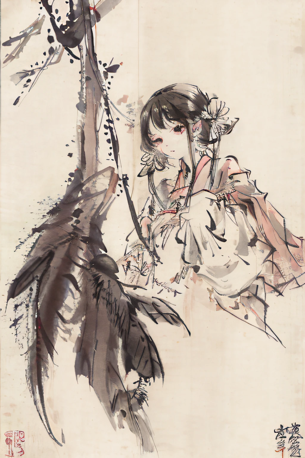 Tradition Chinese Ink Painting,mier,A man and a woman,Masterpiece level,Best Picture Quality。