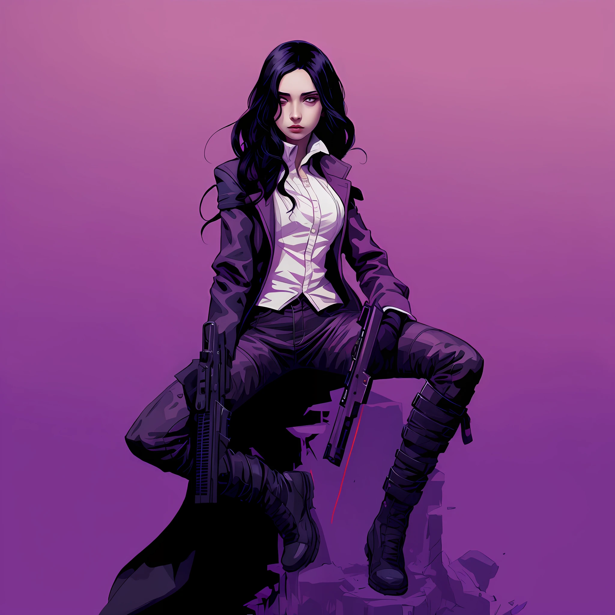 Imagem de uma mulher com uma arma sentada em uma rocha, Kate Bispo, Martin then, Estilo de Charlie Bowater, Directed by: Jorge Jacinto, No estilo de Charlie Bowater, Martin Ansin, Retrato da obra, Alena Aenami e Artgerm, arte do personagem charlie bowater, estilo de arte charlie bowater, Moebius + Artgerm