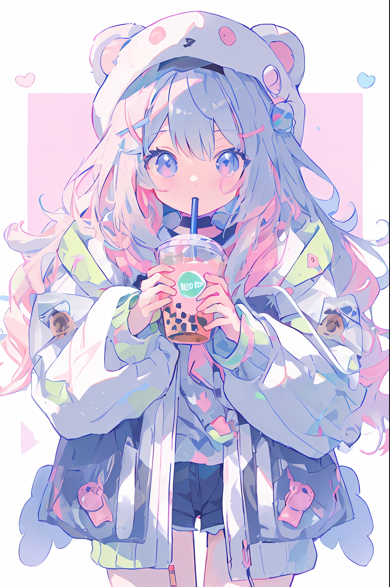 Anime girl with a cup of coffee and teddy bear, anime girls drink Energy drink, soda themed girl, anime moe art style, lovely art style, style of anime4 K, anime visual of a cute girl, 2 d anime style, Soft anime illustration, animeaesthetic, anime illustration, Anime style illustration, nightcore, mikudayo, anime styled digital art