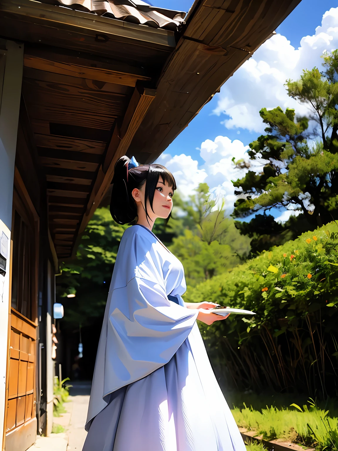 Beautiful、Tall and tall、Anime、with blue sky and white clouds、SakuraNS