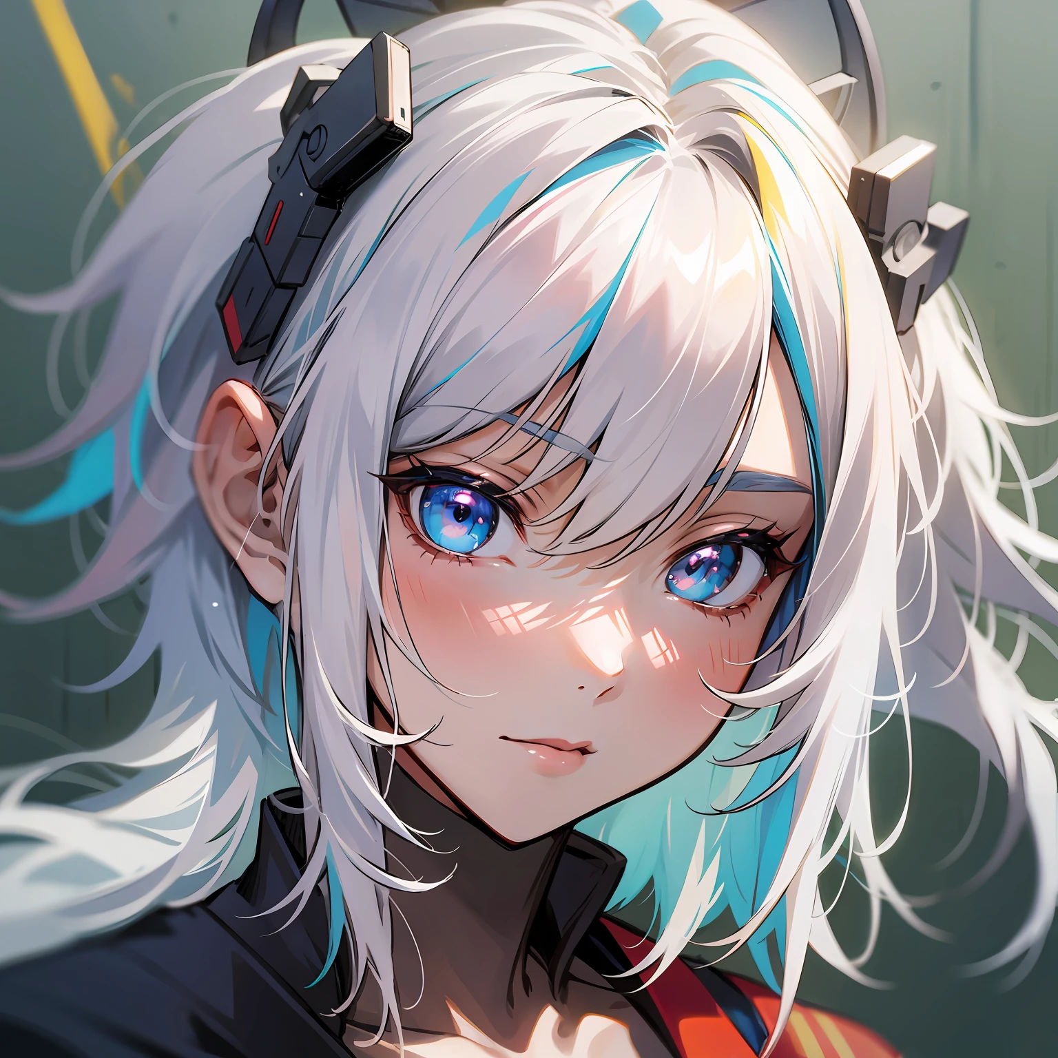 Kimono White Skin, Colorful Hair, Short Hair, Blue Eyes, Bust Mecha, Superb Masterpiece --auto