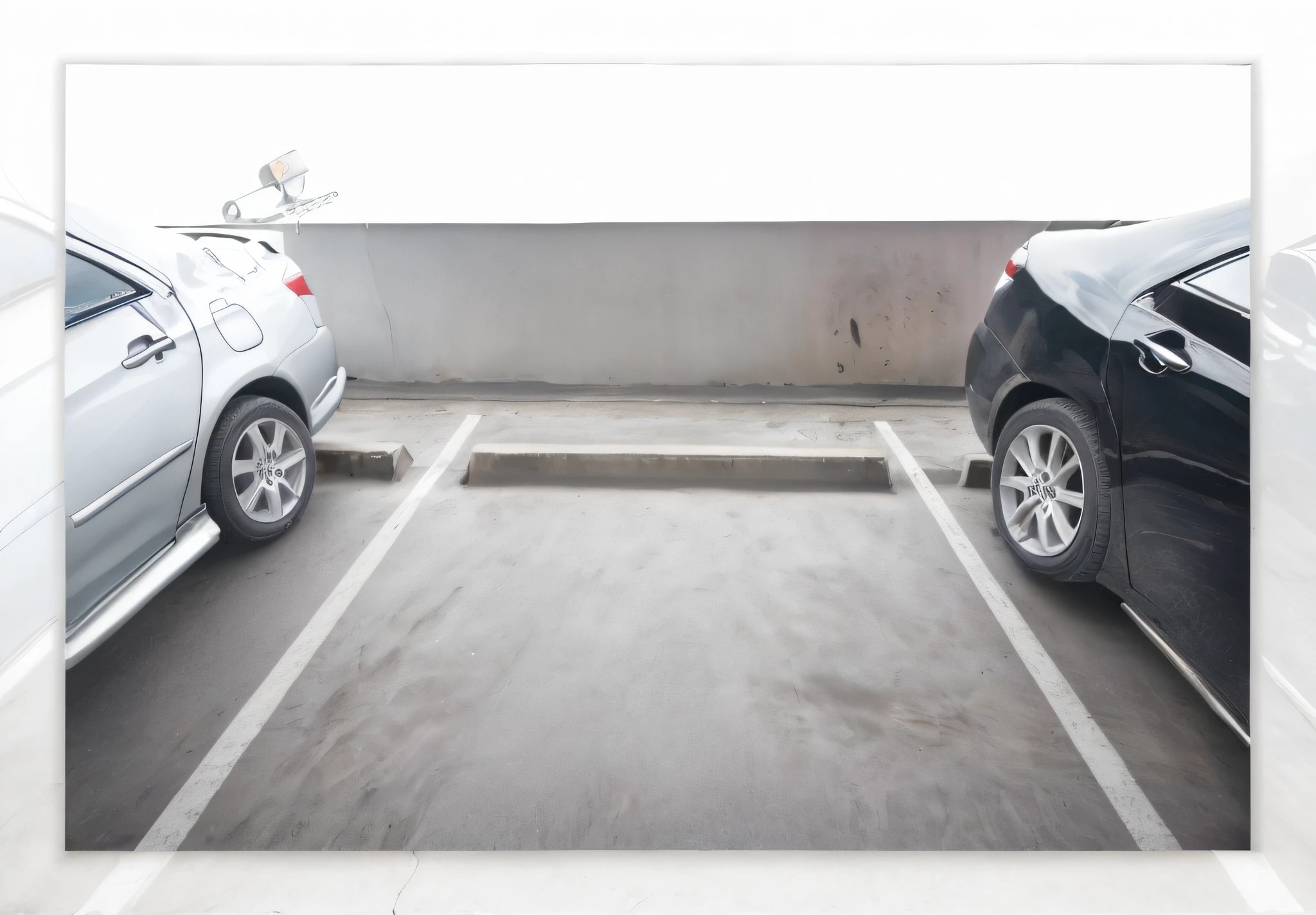 There are two cars parked in the parking lot next to each other, cars parked underneath, parking lot, cars parked, Garage, cars parked, [ Realistic photo ]!!, parking in the street, Flat image, 60mm, 70mm, 70 mm, 7 0 mm, 8k --height 768, wide angle photo, car garage
