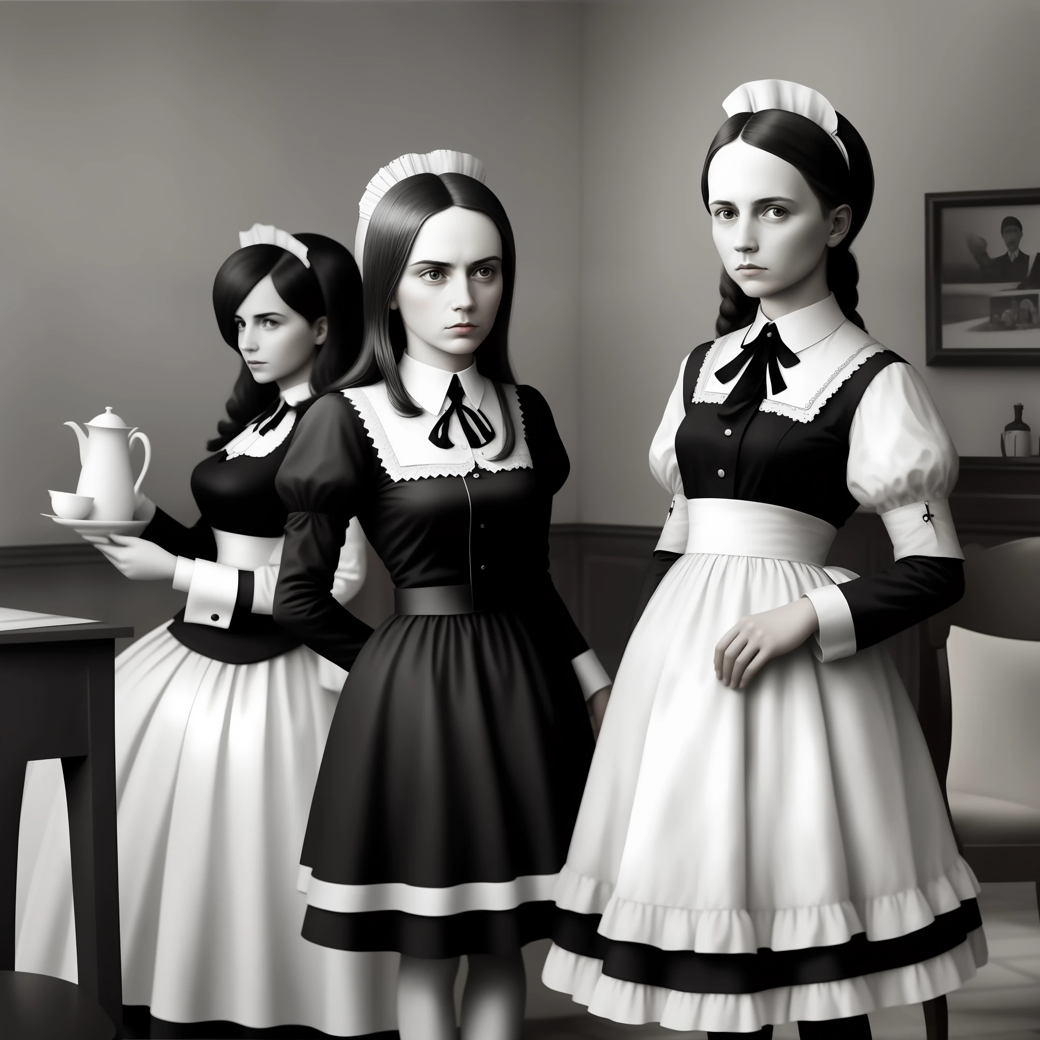 Hitler wore a maid outfit，realisticlying，Realiy，Black and White photo，There is a sense of history，foto antiga