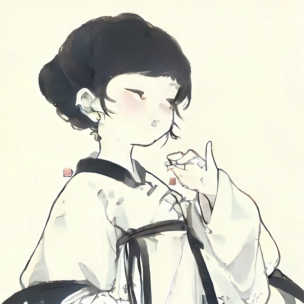 Close-up of a girl in Hanfu, A girl in Hanfu, traditional drawing style, Chinese painting style, Guviz-style artwork, anime visual of a cute girl, Wearing ancient Chinese clothes, Guviz, white hime cut hairstyle, Japanese art style, Beautiful character painting, White Hanfu, lovely art style