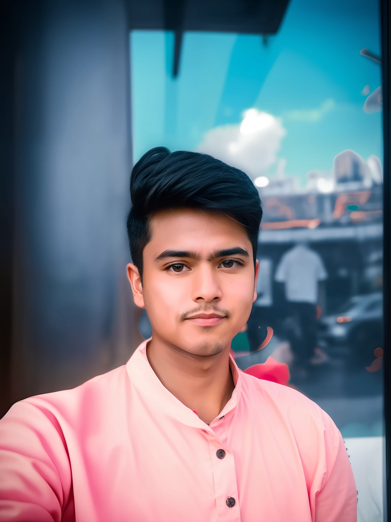 there is a man that is standing in front of a picture, shot on nikon z9, with accurate face, portrait shot 8 k, taken with sony alpha 9, photo taken with sony a7r camera, shot on sony a 7 iii, good looking face, shot on sony a 7, wide - angle portrait, wideangle portrait, harsh good looking face