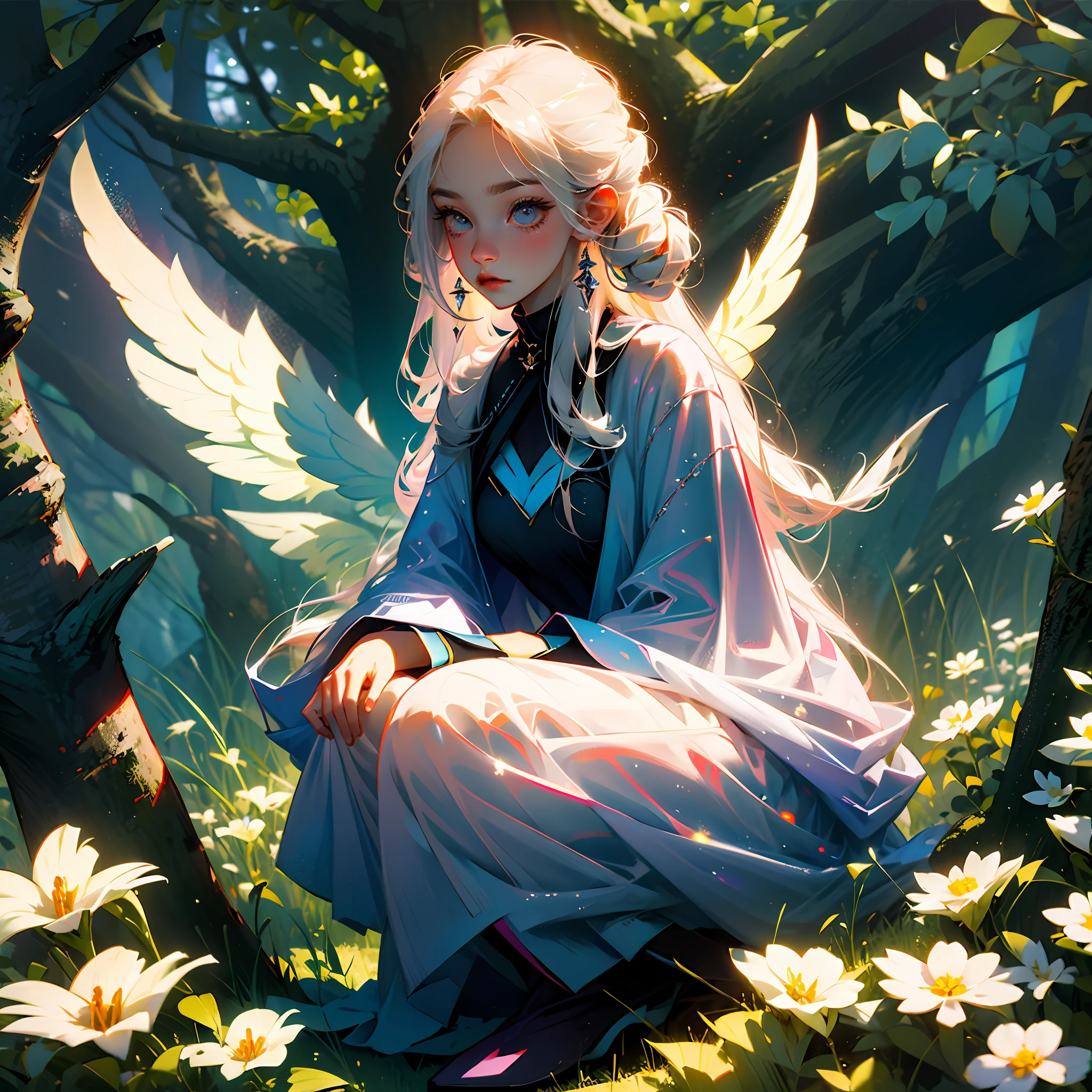 Masterpiece、Wizard Apprentice Girl、In the forest surrounded by flowers、The magic of love、Feathering、an angel、animesque --auto