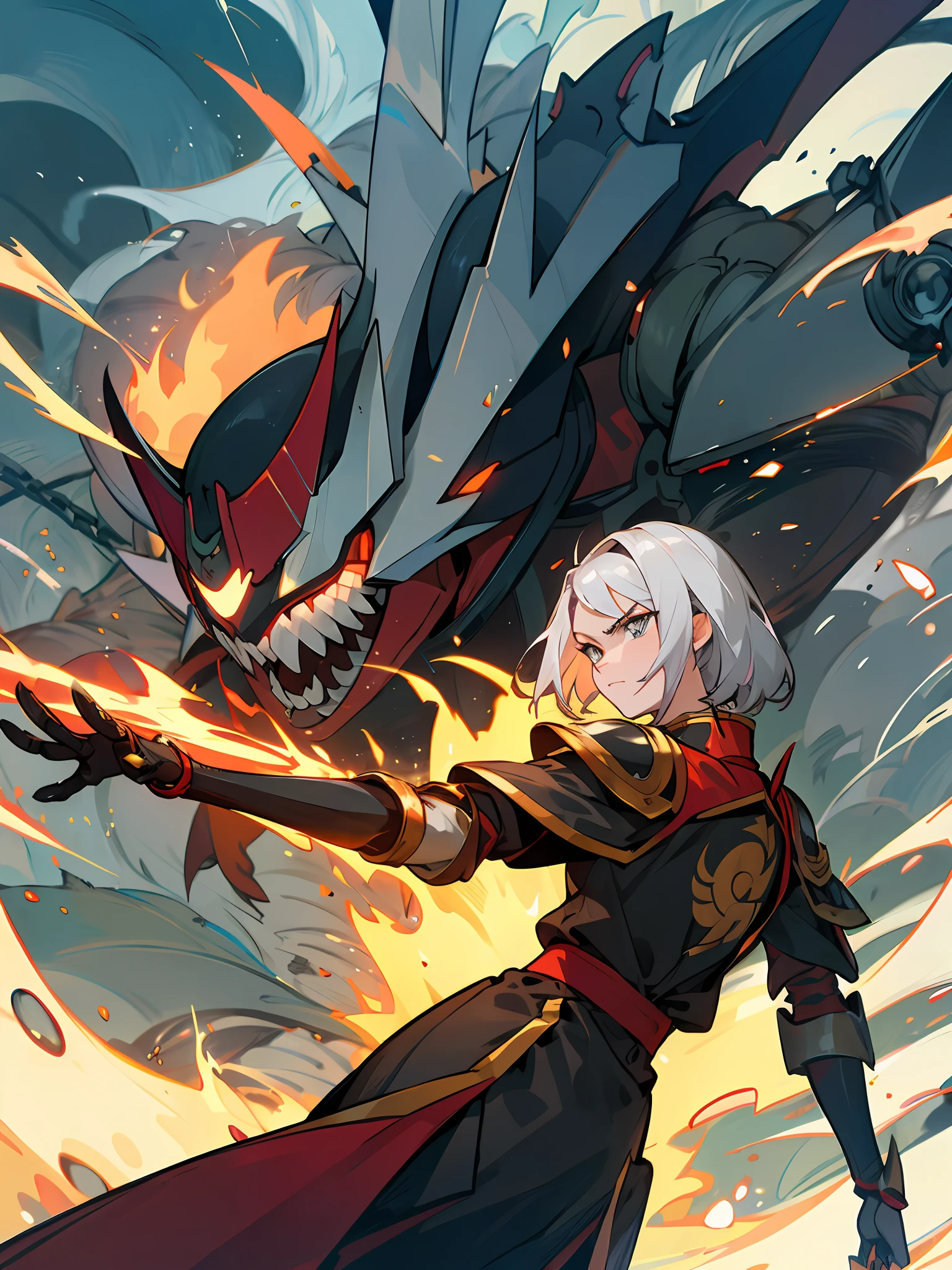 best quality,(1Menina, sozinho, adult female, Mature female), Azula, cabelos brancos, olhos dourados,
red cyber armor, Action Pose, fogo azul, fundo floresta do fogo, (edgMechagirl capacete), serious face, franzir, movimento, dynamic pose, artes marciais,