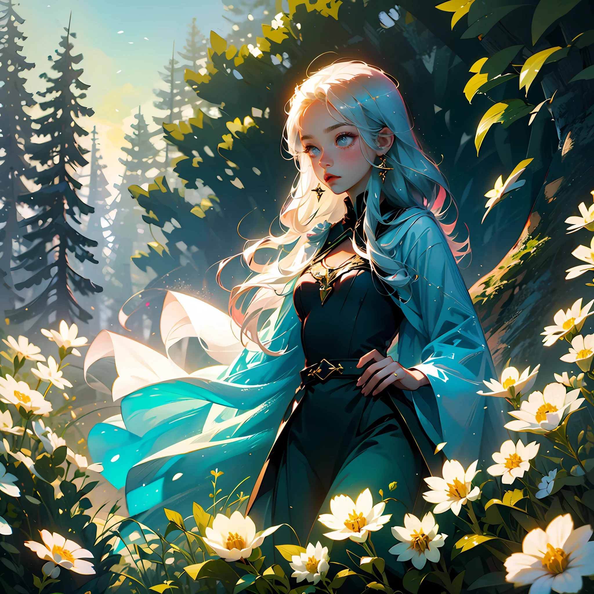 Masterpiece、Wizard Apprentice Girl、In the forest surrounded by flowers、The magic of love、Feathering、an angel、animesque --auto