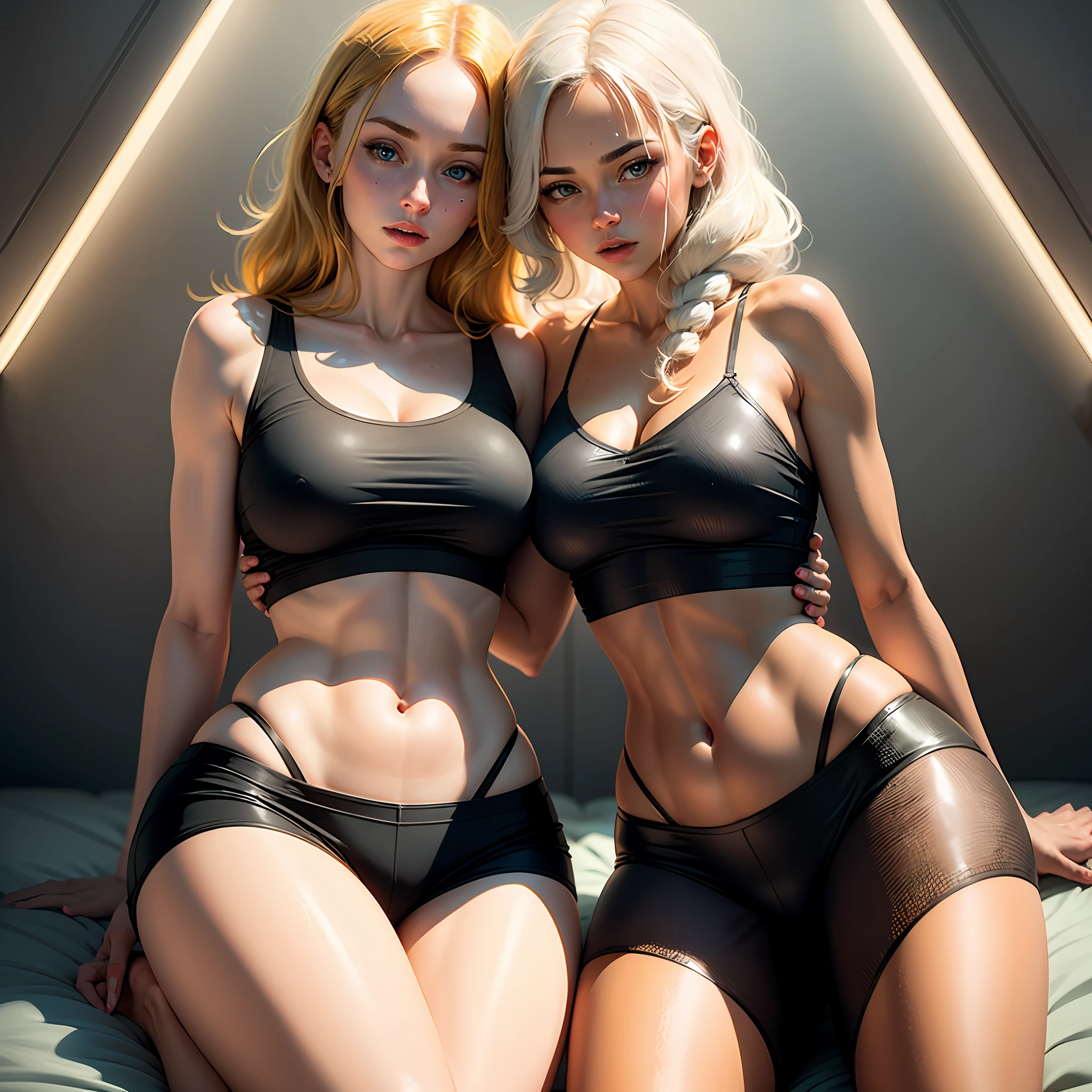 Beth，full bodyesbian，white skinned，whaite hair，Golden pupils，Black  top --auto