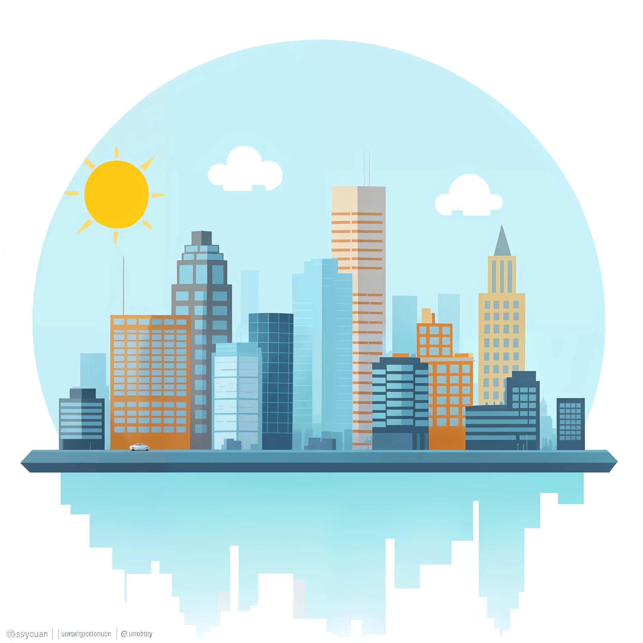 A cartoon city,Skyscrapers and the sun in the sky, day cityscape, city in backround, modern city scape, urban backdrop, urban backdrop, city skyline on background, urban skyline, view over city, City landscape, cityscapebackground, City in the background, Flat illustration, city on the background, urban in the background, Modern city background