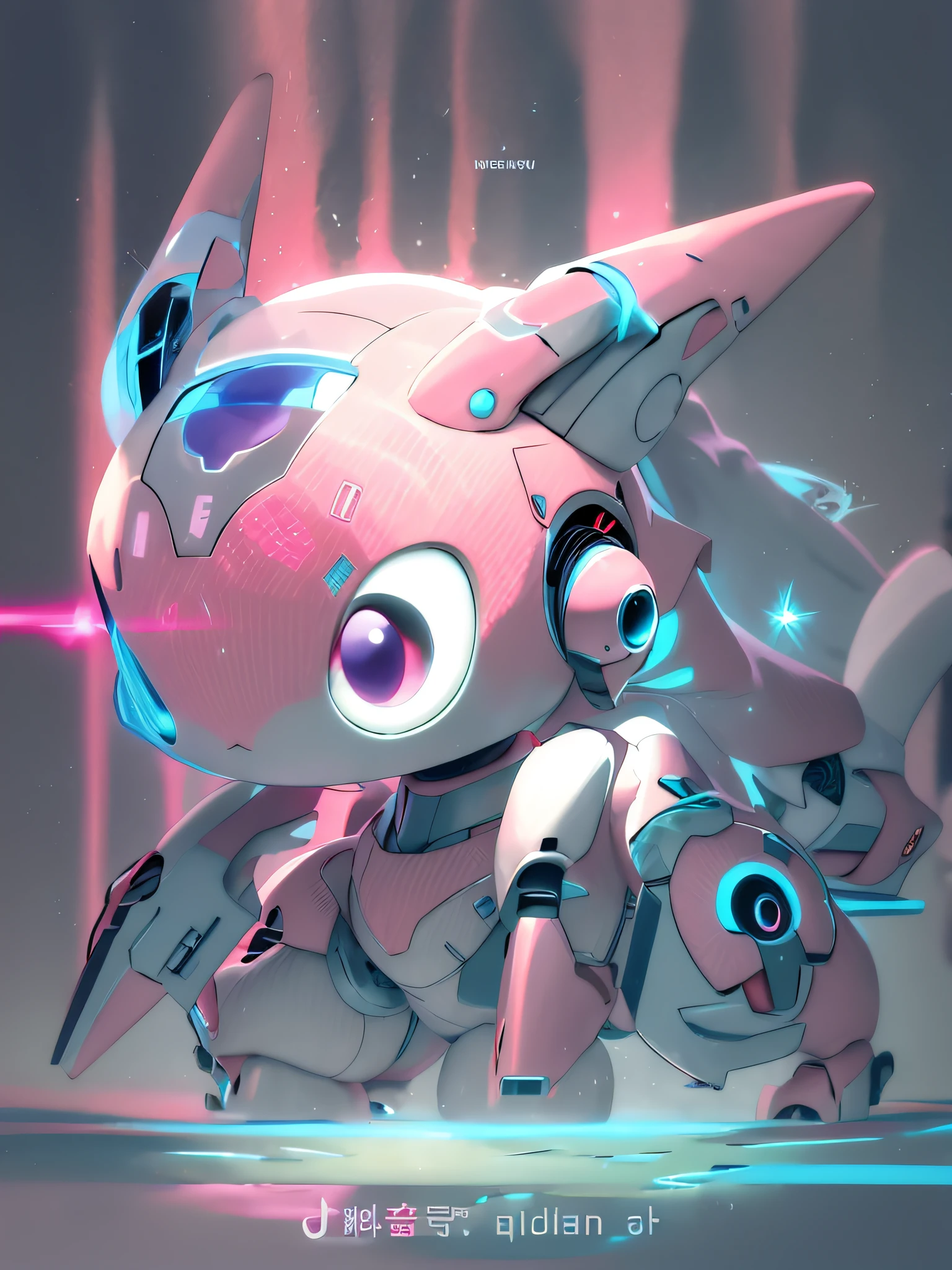 Pokémon，dream magical，Mewtwo，in pink，Anime character of a cat with glowing eyes and tail, ethereal and mecha theme, mecha animal, ferra white mecha, Beautiful robot character design, white color mecha, echo from overwatch, cute cyber gods, anime robotic mixed with organic, cool mecha style, # Mecha, female mecha, anime mecha aesthetic, mecha art