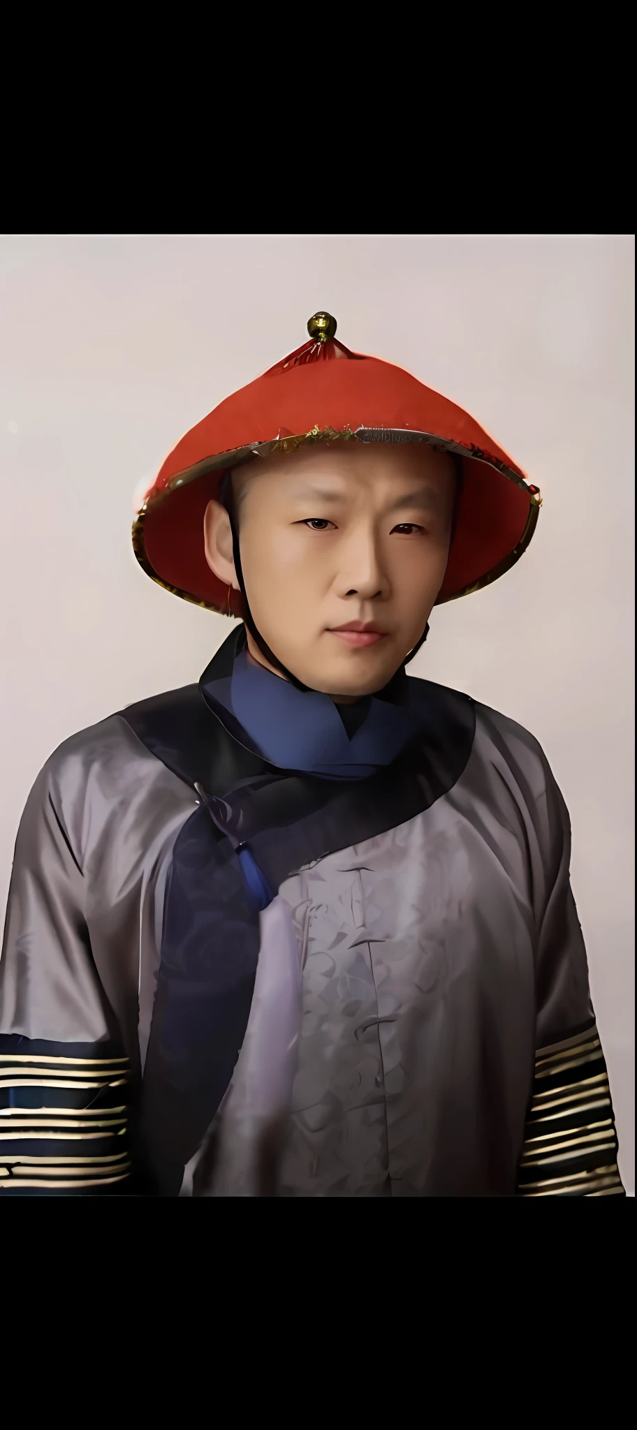 Close-up of a man wearing a red hat and a blue scarf, inspired by Xie Huan, Inspired by Guo Xi, inspired by Chen Daofu, inspired by Zhang Zeduan, inspired by Dong Yuan, xiang duan, Bao Pnan, pan ren wei, inspired by Gong Xian, inspired by Wang Meng, ancient mongolian elon musk