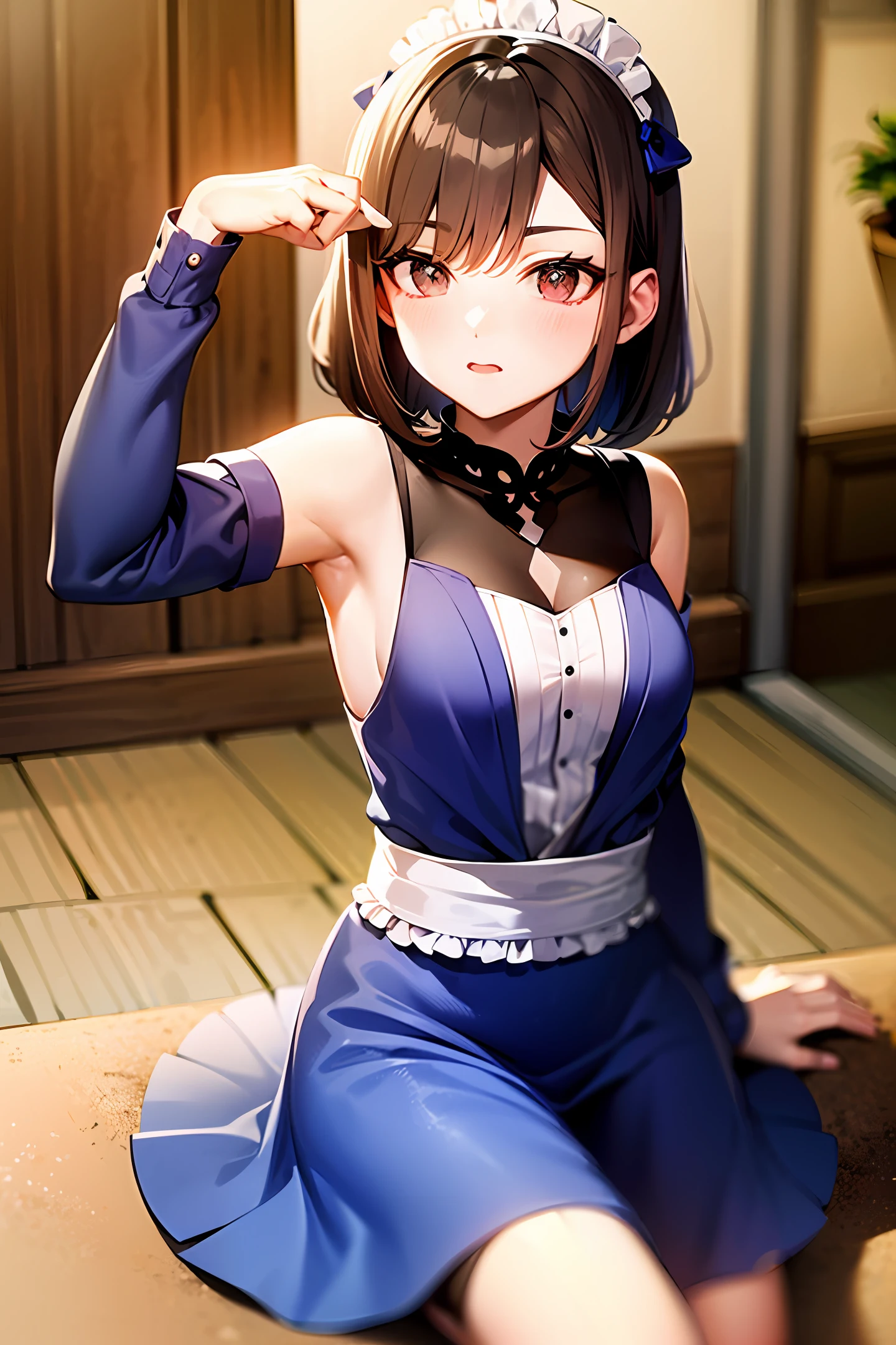 Spend a little dancing duck sitting in a blue maid costume