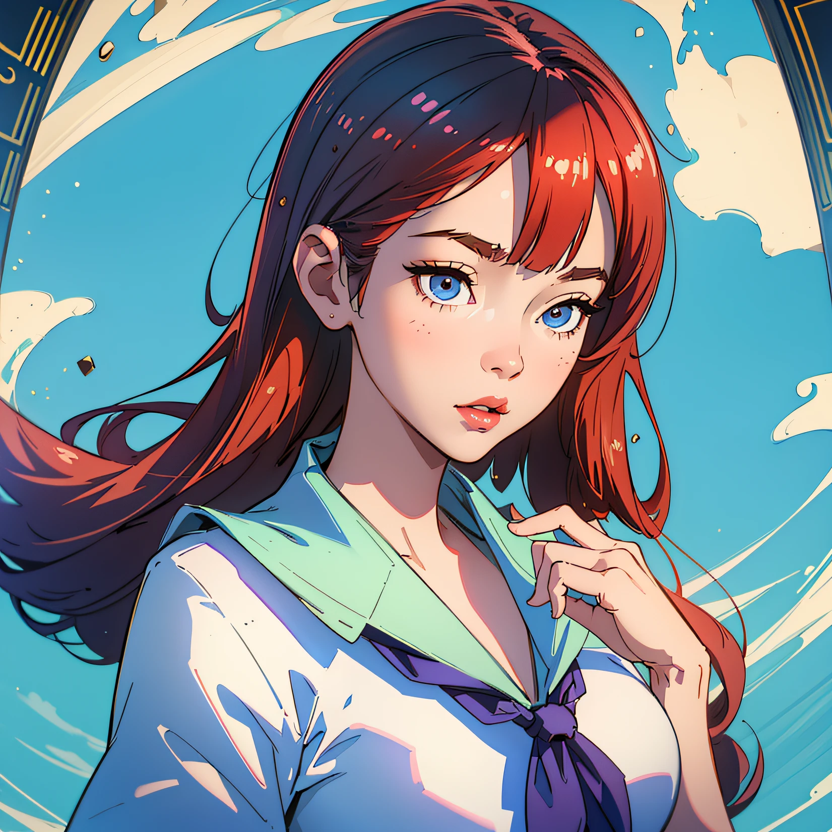 1girl, adolable, 26 year old, ssmile, Raised sexy,looks into camera, sailor uniformm, seifuku, photore, realisticlying, Best quality at best, employee, 详细的脸, the ocean,starrysky, detailed back ground, diffuselighting, depth of fields, Background bokeh --auto