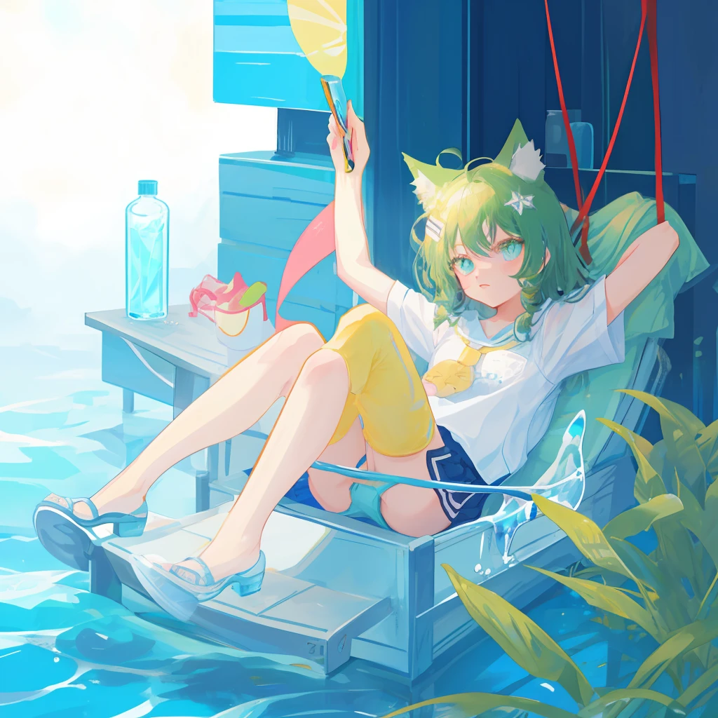 wearing only underwear,cat ear,Liquid on the body