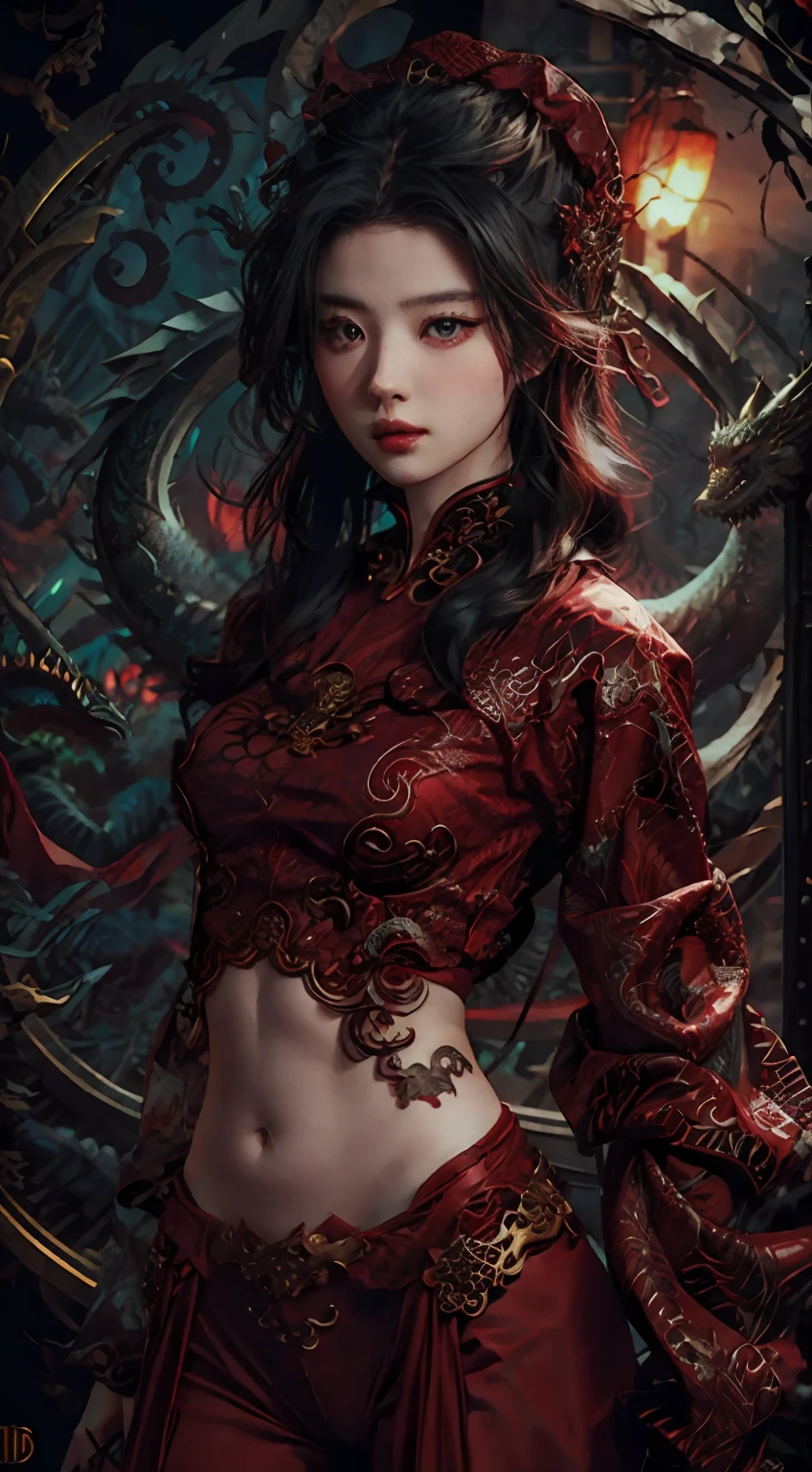 Dragon tattoo woman in red clothes