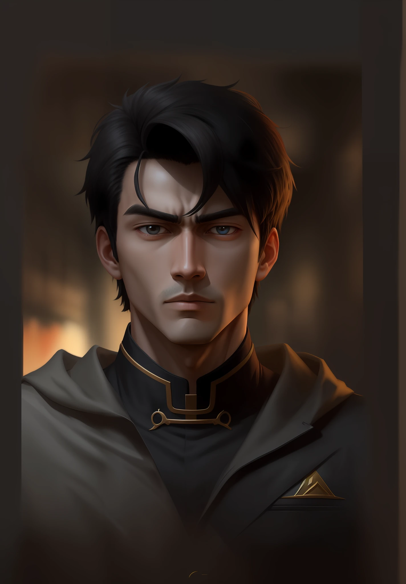 ((best qualtiy,8K,tmasterpiece:1.3)), 1boys, serious, A half body, Handsome boys, (Dark black hair),:1.1, Super detailed face, Detailed eyes, 二重まぶた, blur backgroun, Slim Faces, mills, do lado de fora,Dark black Zhongshan suit