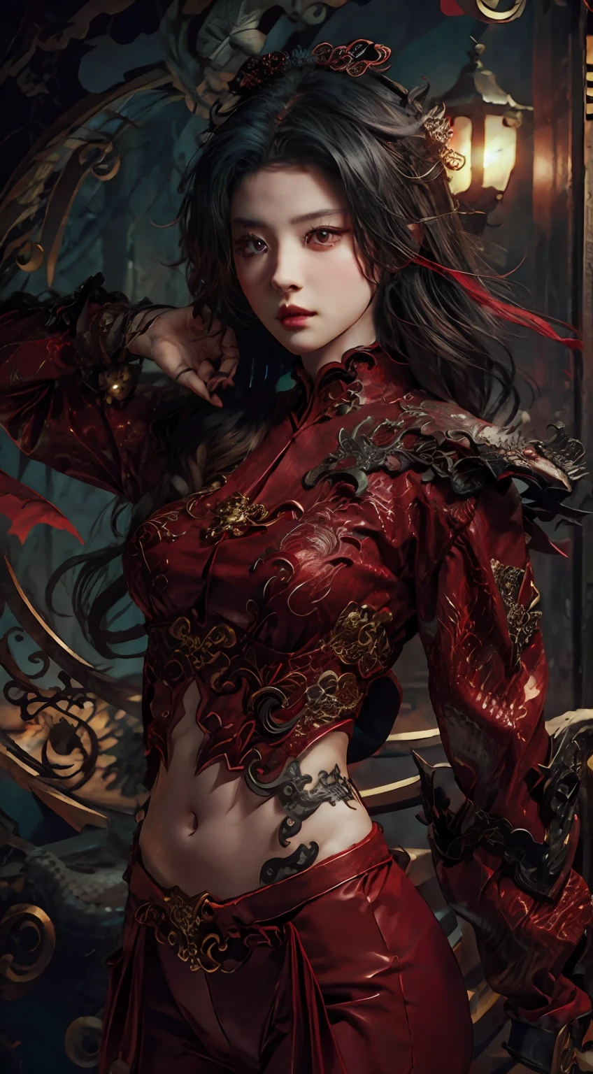 Dragon tattoo woman in red clothes