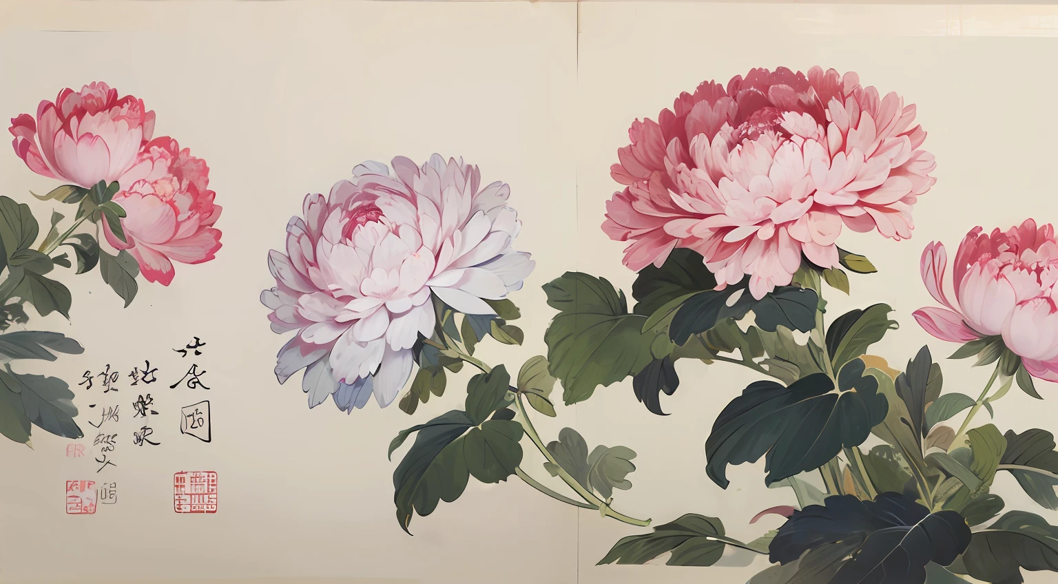 ((Best quality))), ((Ultra-detailed)),((plant illustration)),Peonies，without hands，Botanical diagram，Gongbi style，Meticulous，white backgrounid，water ink --auto