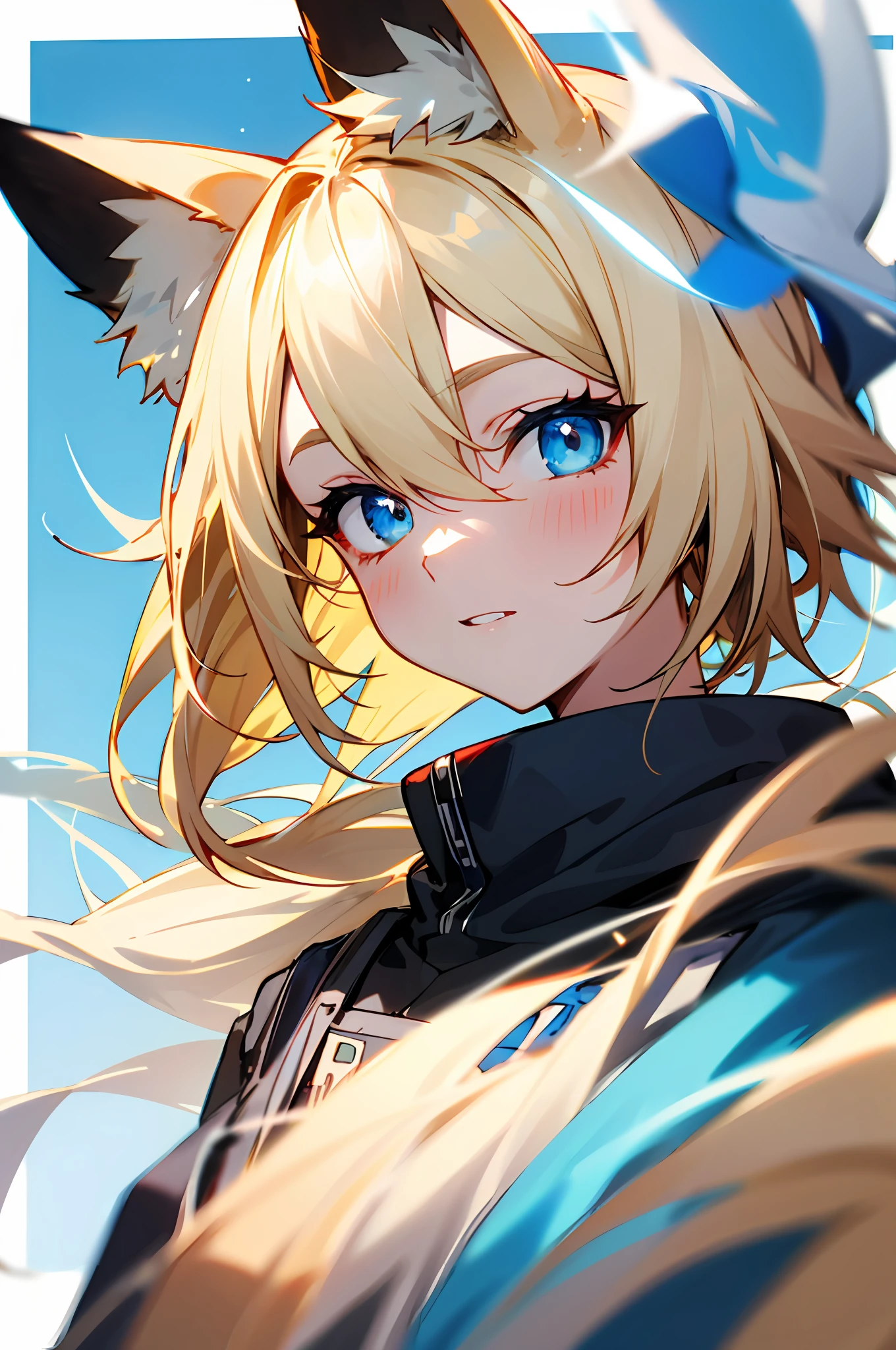 blond hairbl,blue color eyes,fox ear