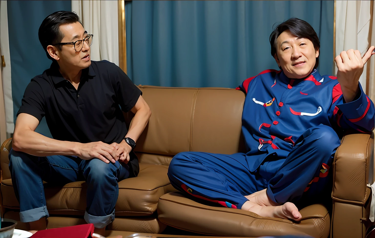 They sat on the couch and talked to each other, Akira Toriyama and Jackie Chan