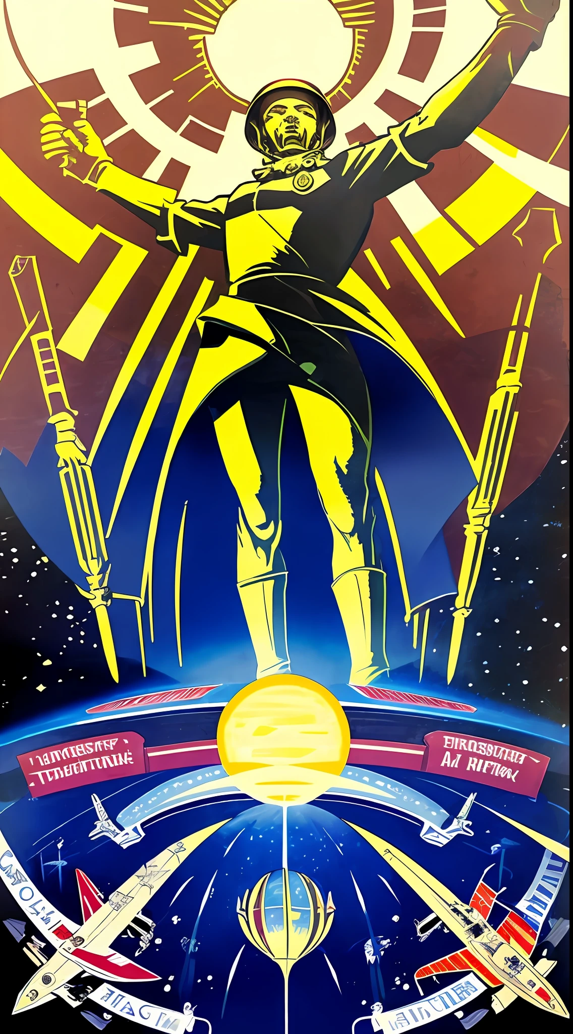 Best illustrated propaganda featuring a victorious triumph over the sun through destruction to mine precious metals.