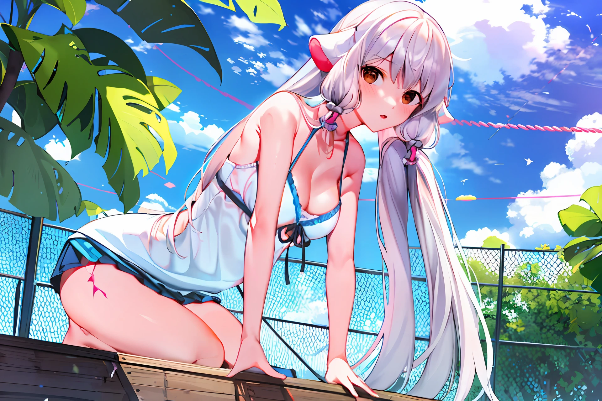 Animal-eared white-haired loli,sport,Hot summer days