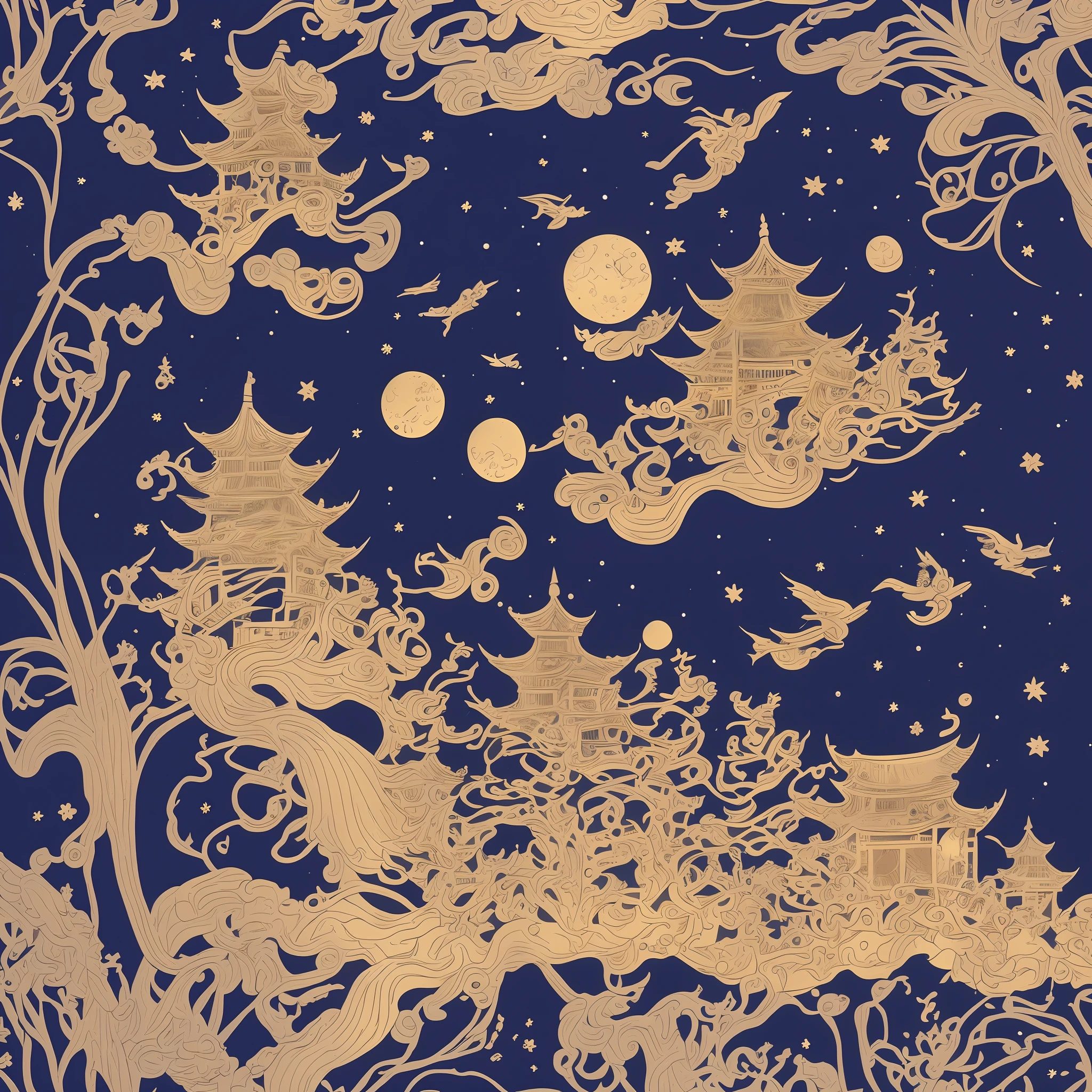 MDJRNY-PPRCT,Ancient Chinese architecture under the stars,exquisitedetails,opulent,(high detal:1.2),full scene,Paper tie