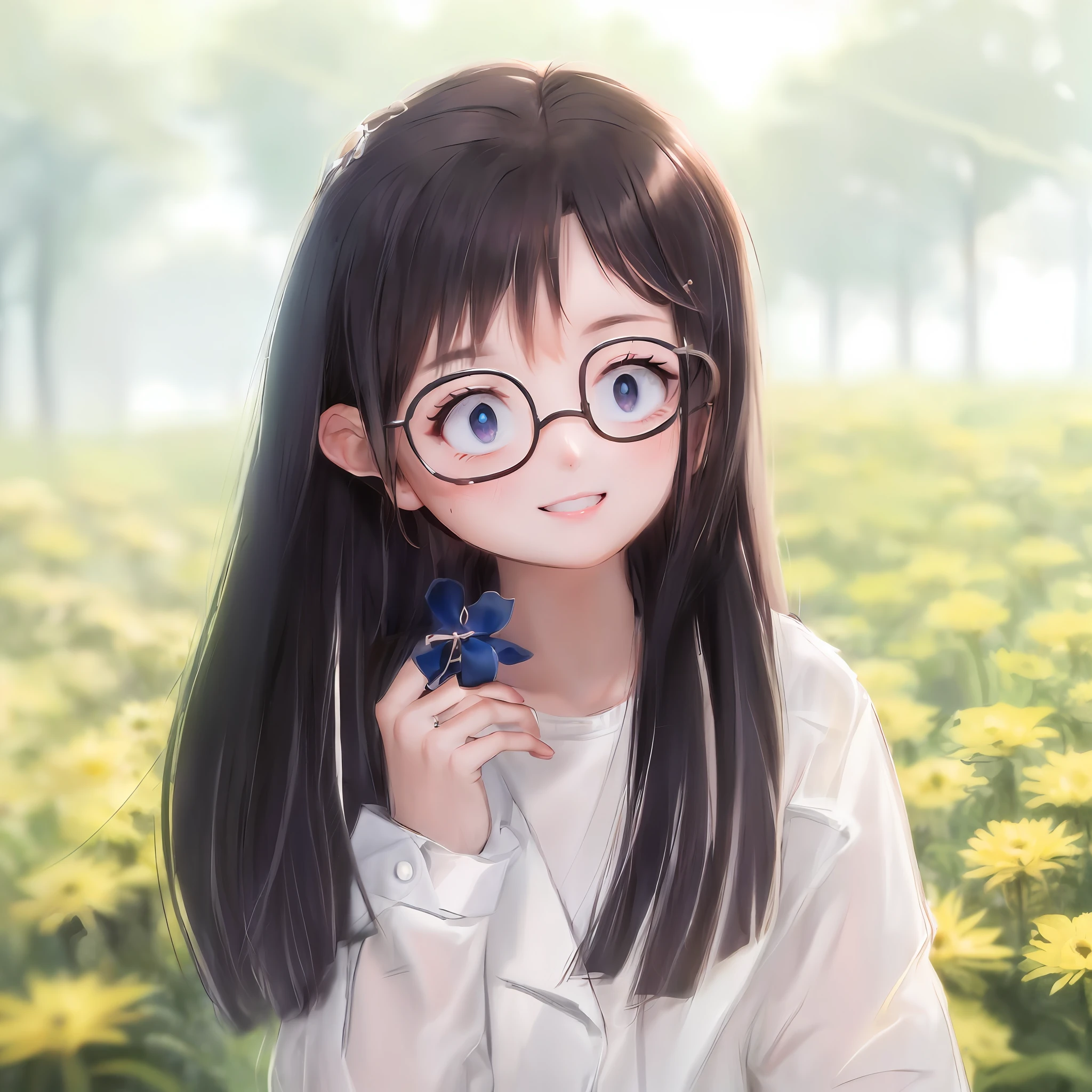 1个Giant Breast Girl, (tmasterpiece:1.1), (best qualityer:1.1), (white  shirt:1.1), (Plaid skirts:1.1), school uniform, Break [blue colors:In pink:0.5] The subject, (field of flowers background:1.1), cowboy lens, Break long hair of random color, Random color eyes, Delicate tiara, smiling sideways。Japanese style、in fashion style、Traditional style、Documentary style