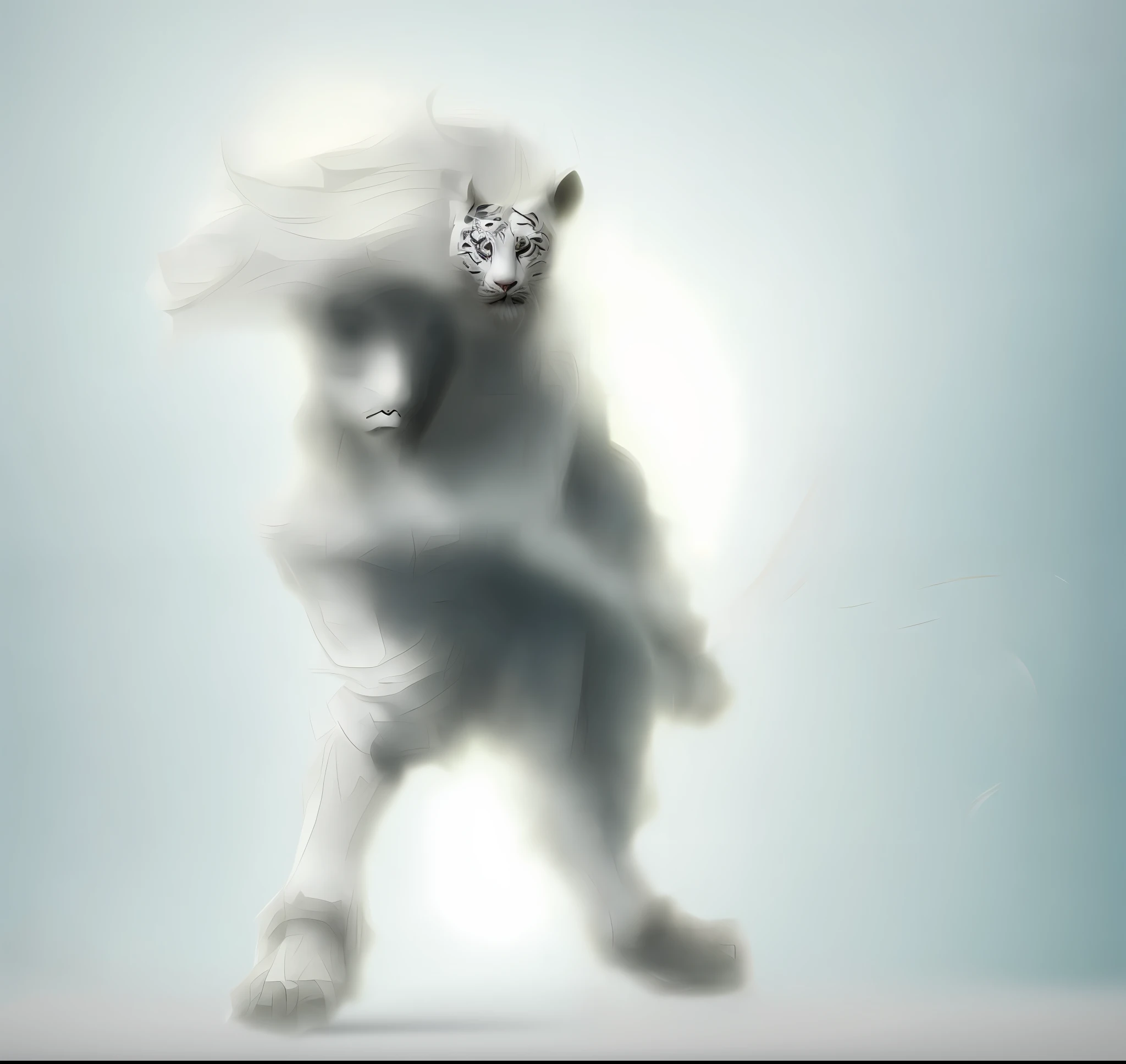 (high-definition picture quality,masterpiece,White tiger cat people,Beautiful gesture,long hair flowing,Handsome,Deep eyes)