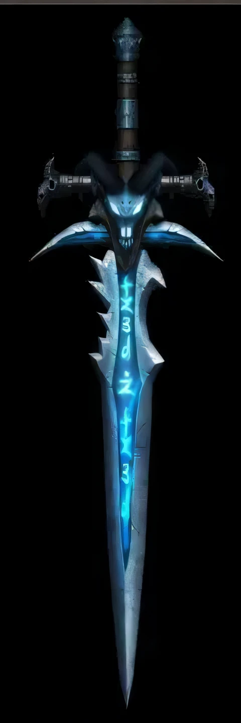 Close-up of a sword with blue light, Glowing sword, shinning sword, style of ghost blade, Huge sword, fantasy sword, war blade weapon, glowing sword in hand, armored sword blade, huge oversized sword, legendary sword of technology, magical sword, chainsword in the other, jagged sword, Fantasy Blade, big sword