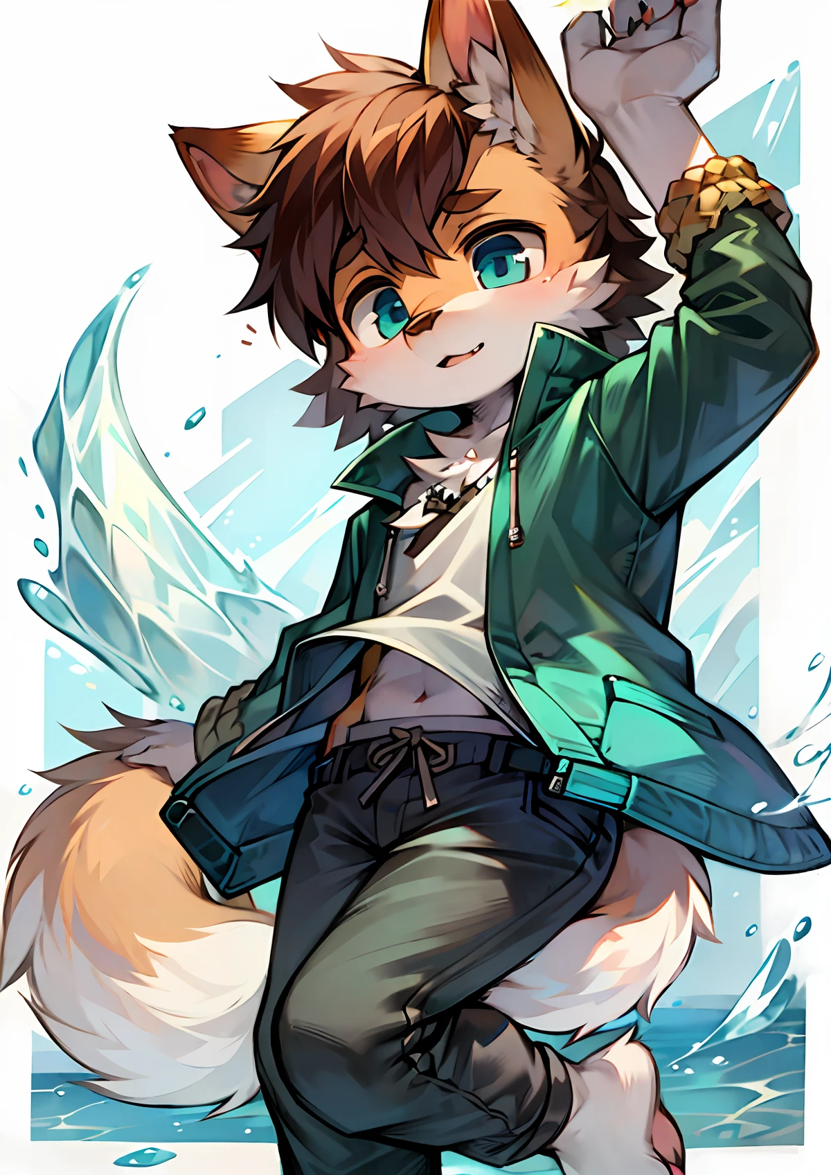 coyote，adolable，underage，shaggy，，casual pants，water elemental，One tail