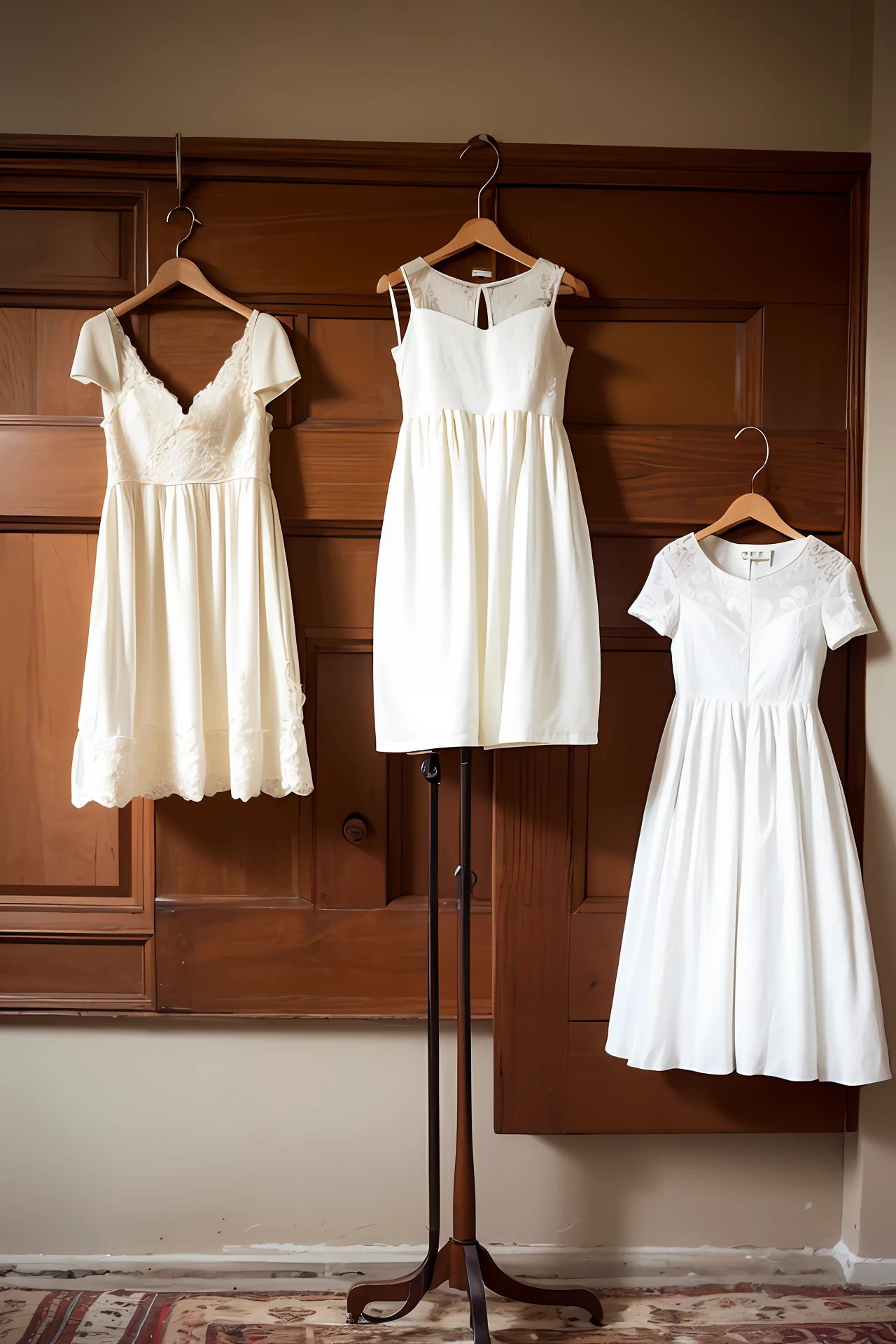 walnut，white dresses