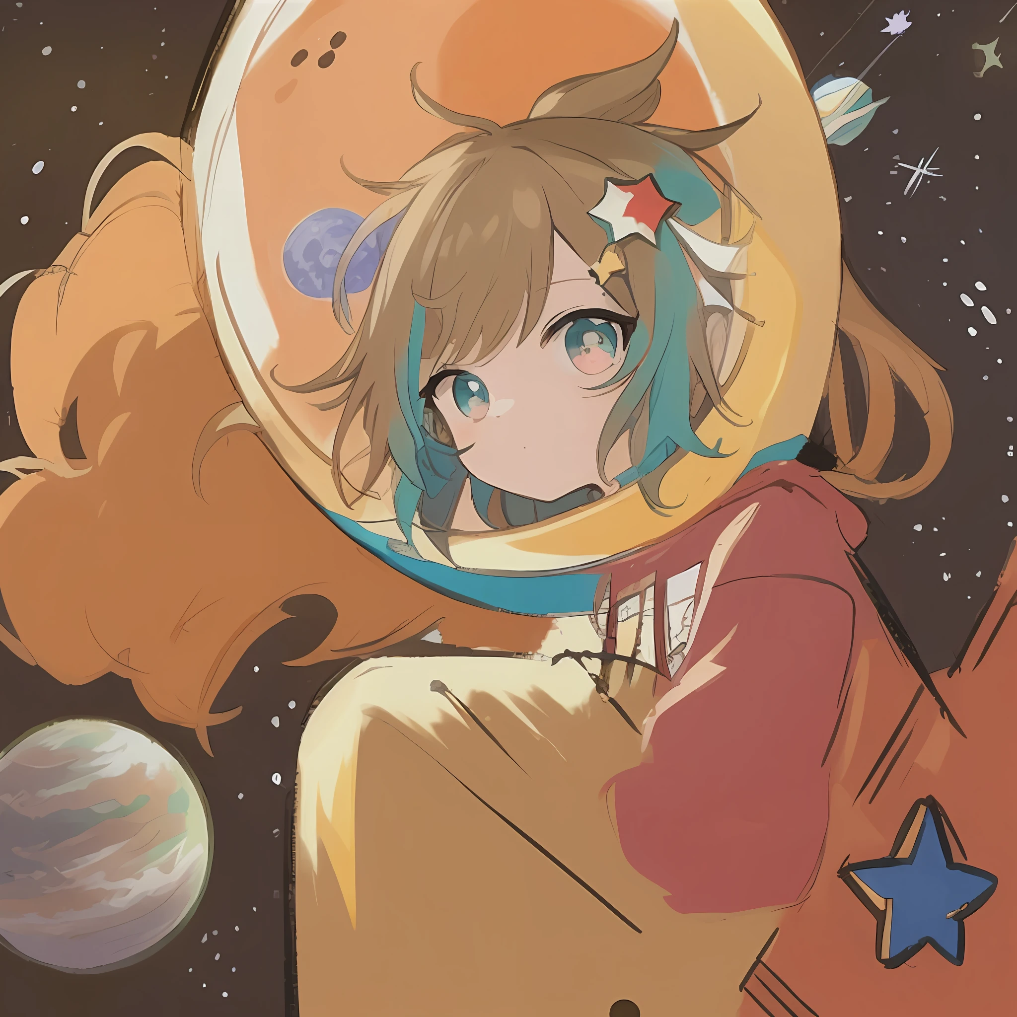 Anime girl in space with planets and stars in background, portrait anime space cadet girl, girl in space, Pisif, Popular on Pisif, space molly, In space, In outer space, Pisif Contest Champion, Pisif style, cosmic girl, dressed in stars and planets, anime girl with cosmic hair, at pixiv, [ zero - gravity ]!!