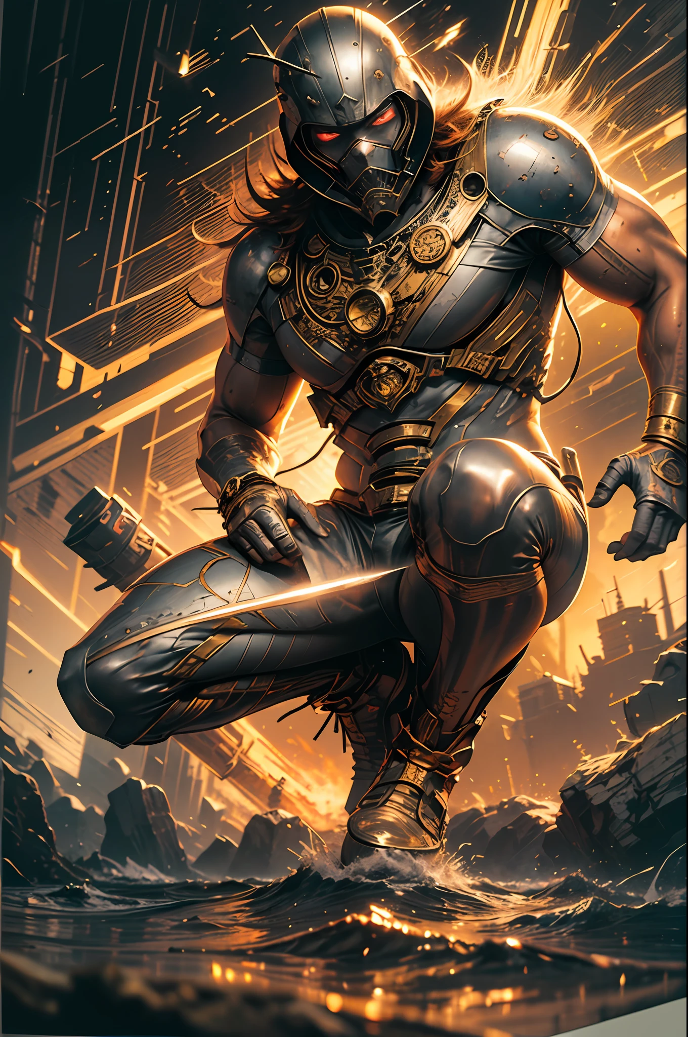 **3D Anime dark art, the painter is creating a Painting of a beautiful young woman, messy Ginger hair, freckles, Golden details, Golden clothes, sunrise background, joyful, in the style of colorful explosions, nightcore, detailed marine views, light gold and crimson, aurorapunk, romantic riverscapes, gigantic scale, Artistically refined, Insanely detailed, Gorgeous, Amazing, Precise details, full body, by Neural Nuances, by Anato Finnstark, hyperrealistic, porcelain skin, pale skin, clear skin,trending on artstation, 8k, masterpiece, graffiti paint, fine detail, full of color, intricate detail, golden ratio illustration, ultra-realistic, extreme details, poster effect, Depth ultra - fine film effect poster, photography hyperdetailed cinematic lighting hdr, softbox lighting, extreme detail,  50   Body,  Body,  neck,  legs  arms --auto --s2