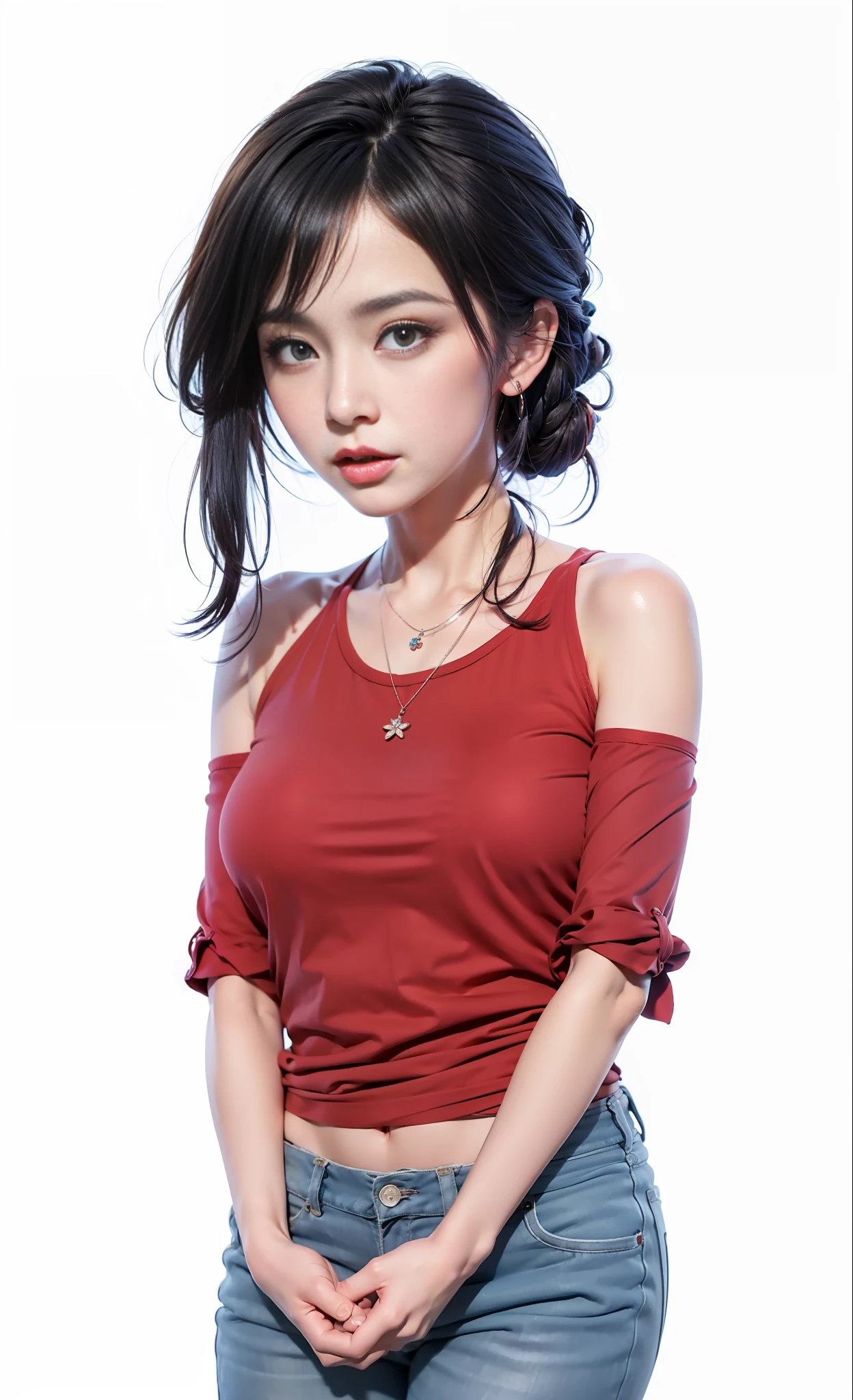 Masterpiece, best quality, (very detailed CG unity 8k wallpaper) (best quality), (best illustration), (best shadows), super detailed, girl, blue hair, beauty face, Wearing necklace,