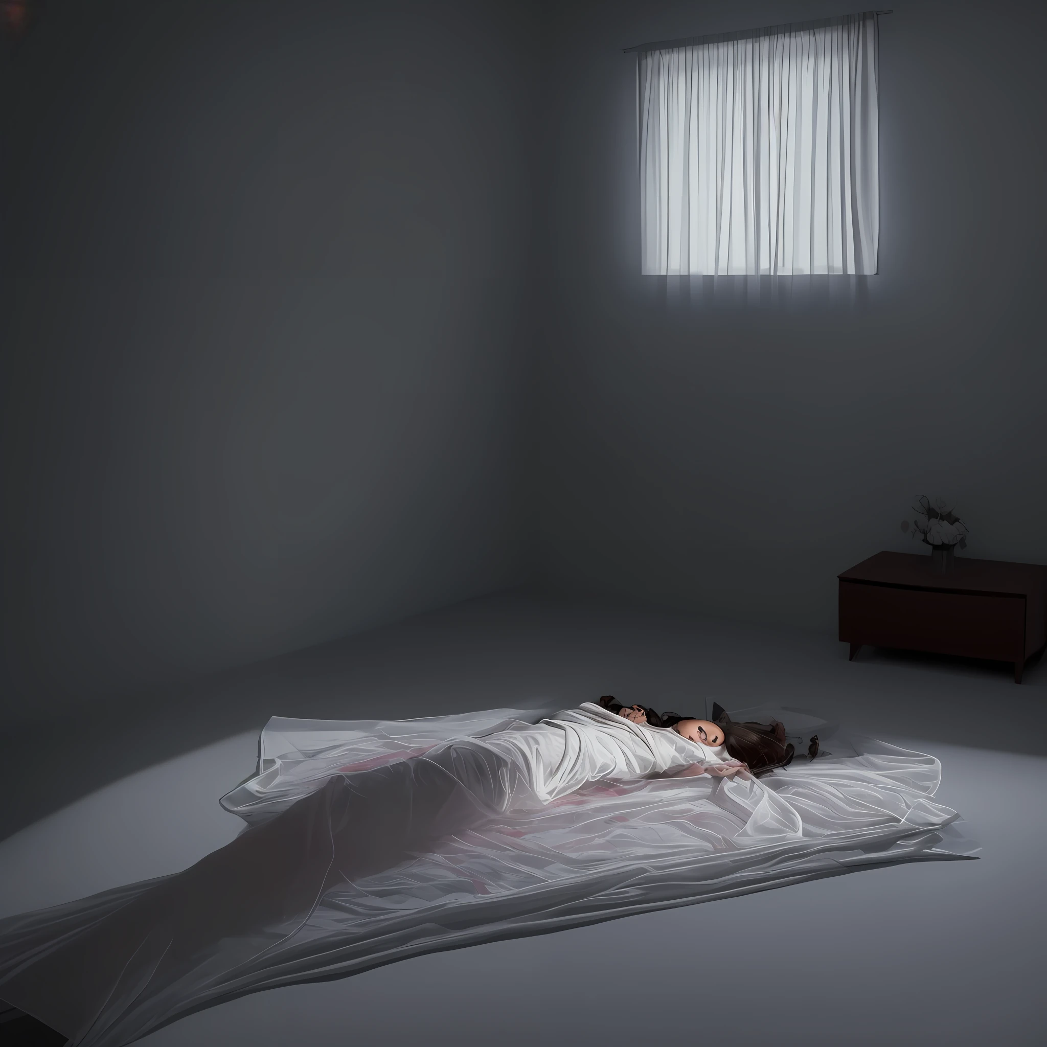 woman,onbed,lie on one's side ,See-through installation