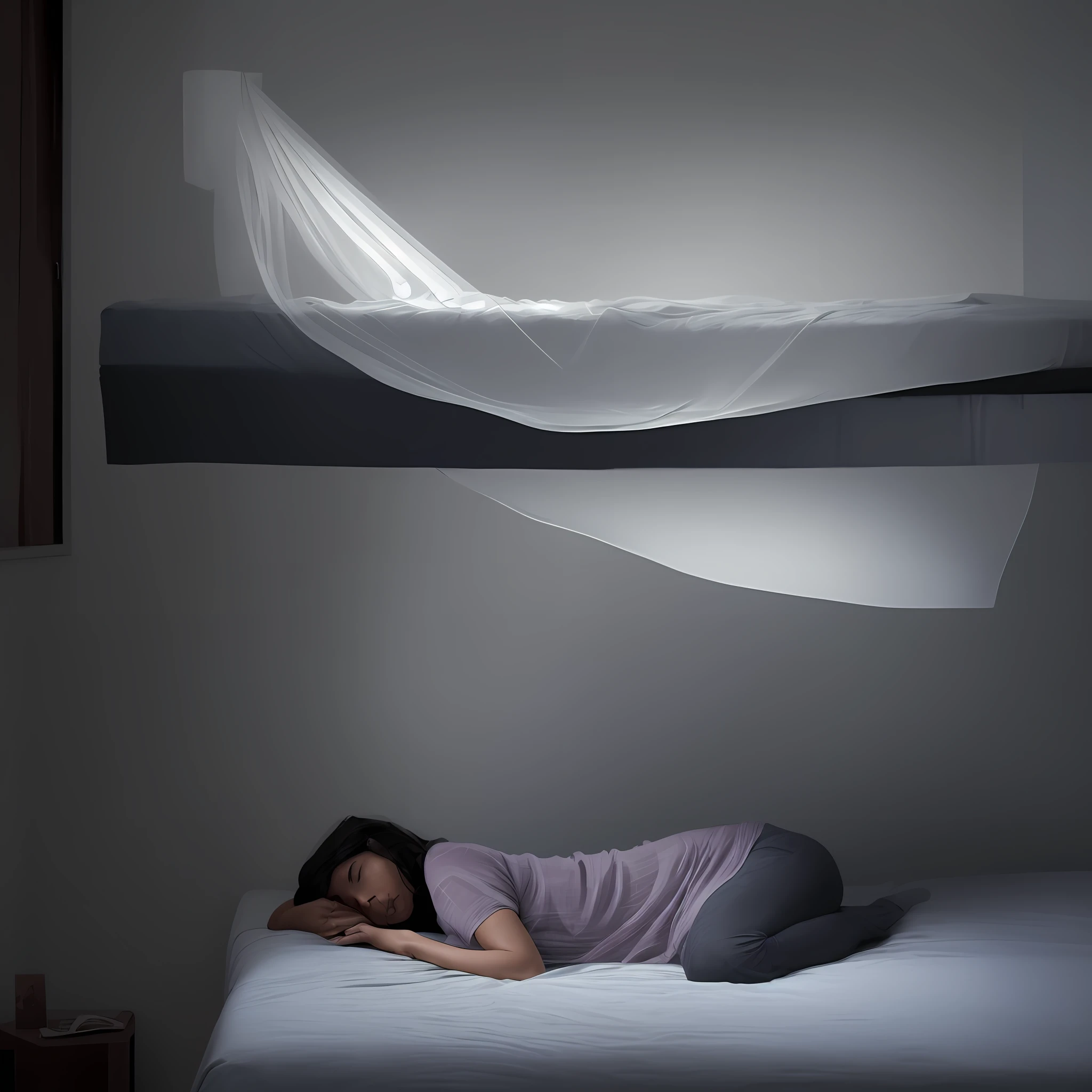 woman,onbed,lie on one's side ,See-through installation