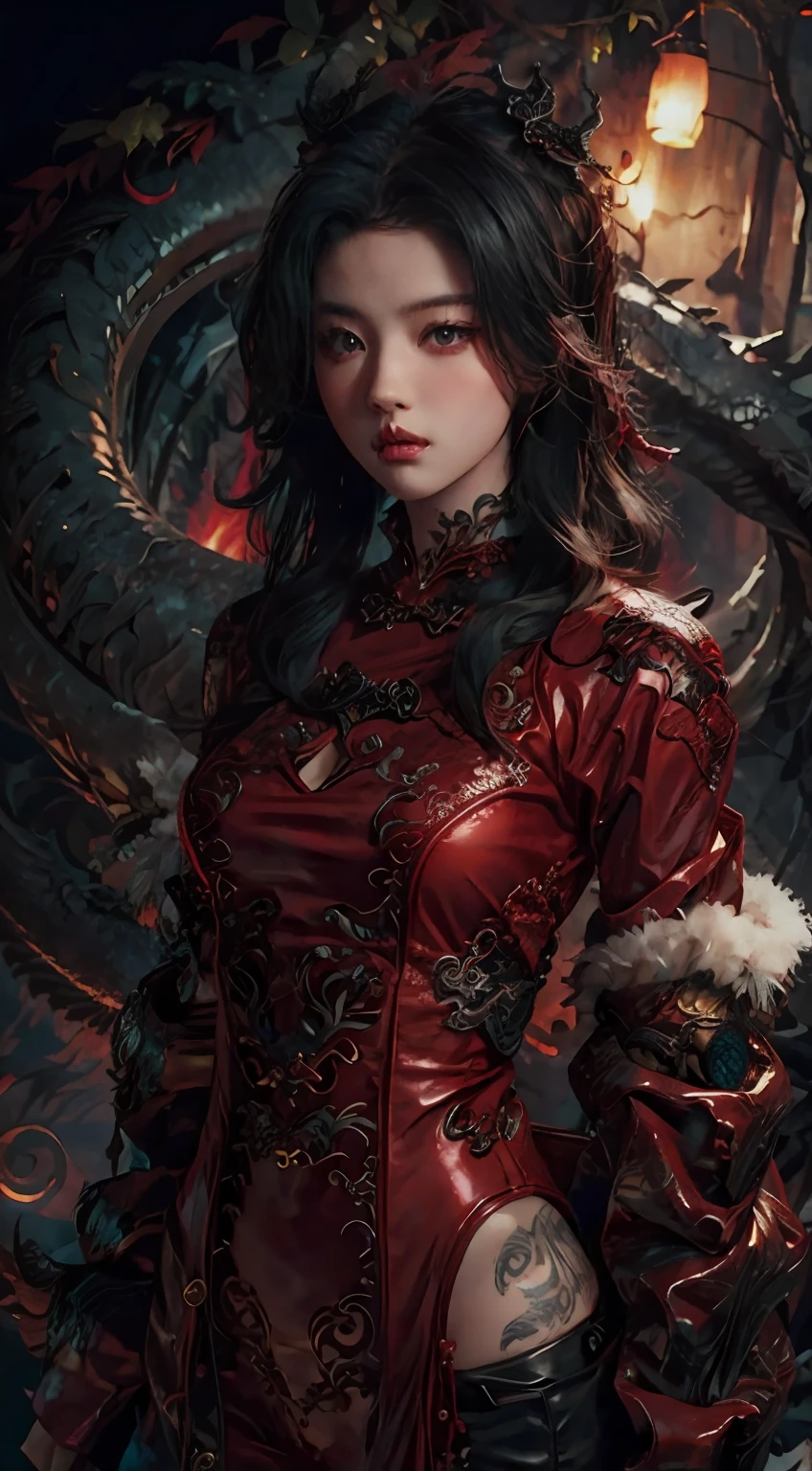 Dragon tattoo woman in red clothes