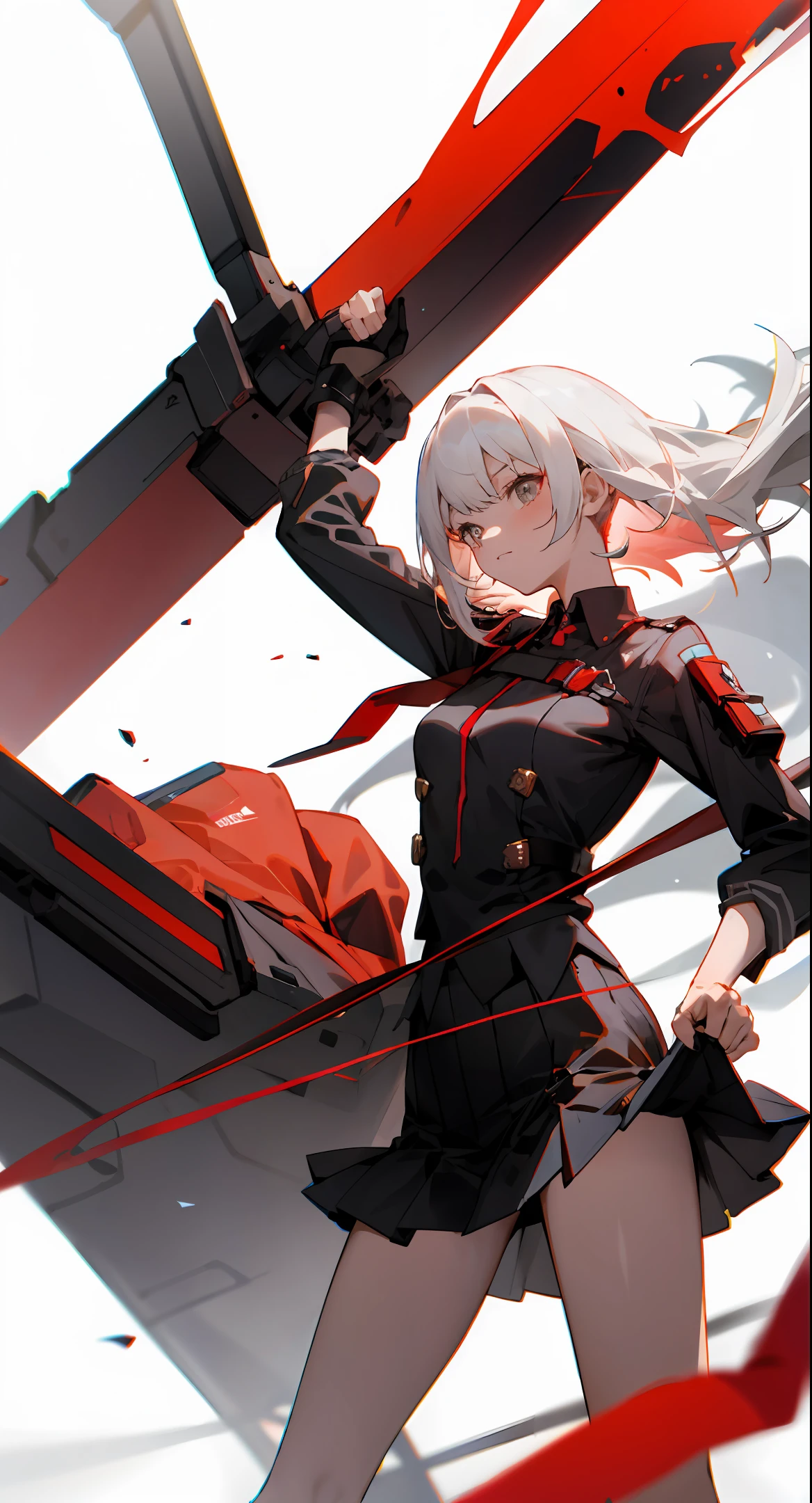 The white-haired and red-colored girl lifted her skirt