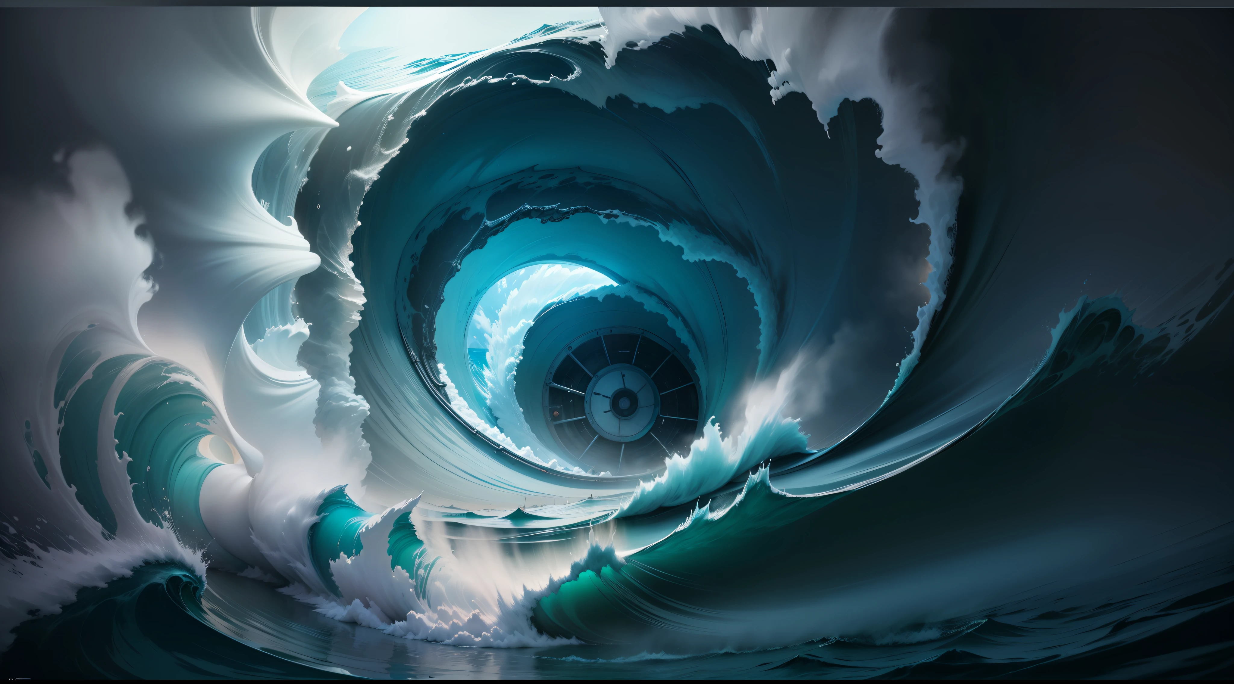 A huge whirlpool suddenly appeared above the calm ocean,A fishing boat got caught up in it,The whirlpool is bottomless,filmposter,ultraclear,8k,teal hue
