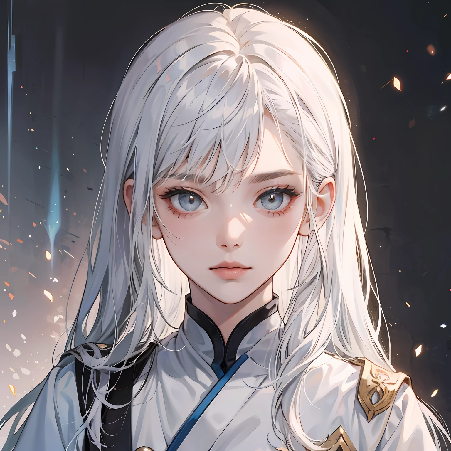 shoun,head portrait,White color hair,Silver-white eyes,divinity,The halo,pluma,