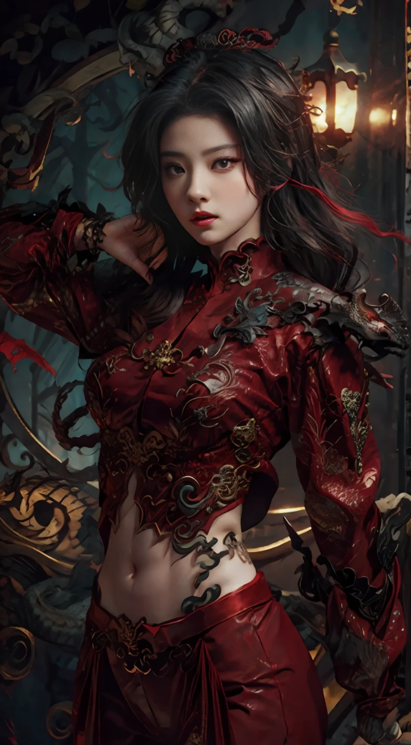 Dragon tattoo woman in red clothes