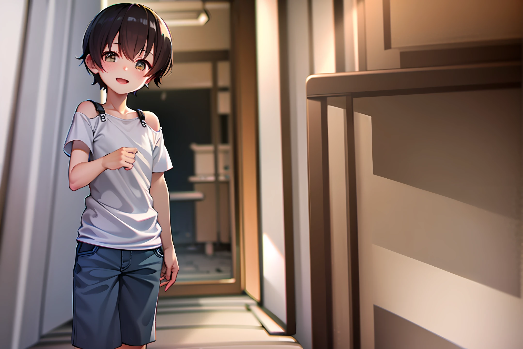 best images quality, tmasterpiece, 超高分辨率, (fidelity:1.4), photore, 1 rapariga, white shirt, worn jeans, White sneakers, dimly lit, darkly, be desperate, pitying, poor, cinematic ligh, teardrop, tear drop, (torn laundry:1.5), (wetclothes:1.4), exposed bare shoulders, Real rain, Wet hair,..smile
The boy next to him smiled