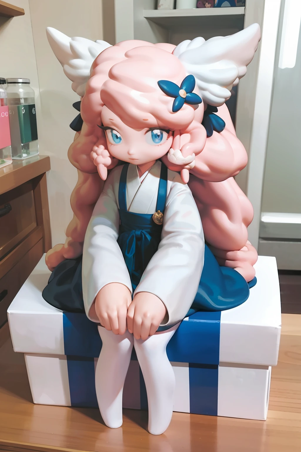 1 girl,chibi, masterpiece, the best quality, (blind box figurine), kitsune girl, unboxing, high detailed, hyperrealistic, shiny, real