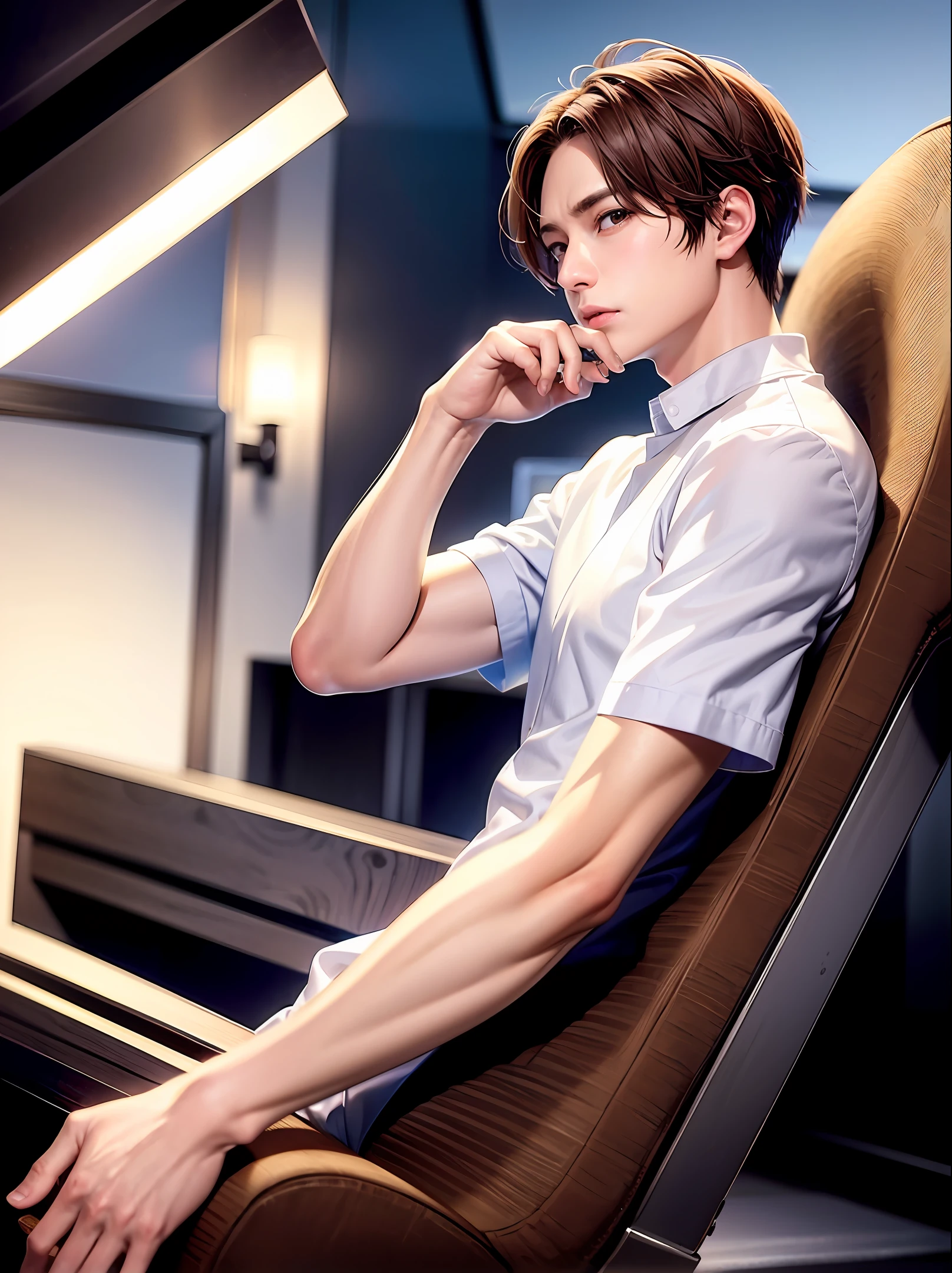 best qualtiy，tmasterpiece，Adult Male，Zhongli，In the universe，brown  hair，white  clothes